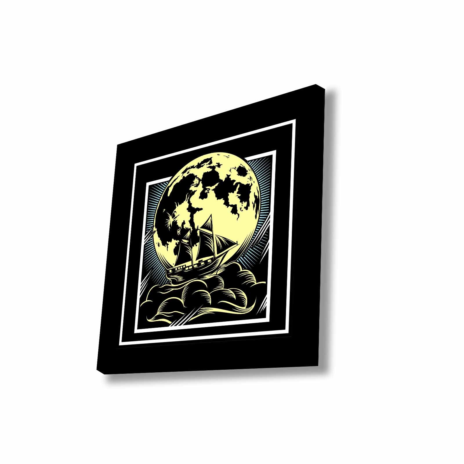 Quadro Decorativo em Tela 45x45cm - Pintura Multicolor com Moldura de Pinho Natural