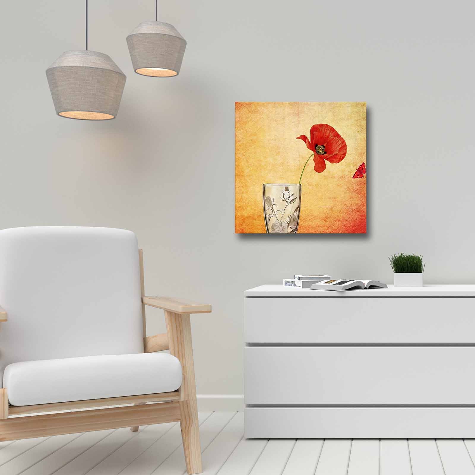 Quadro Decorativo em Tela 45x45cm - Pintura Multicolor com Moldura de Pinho Natural