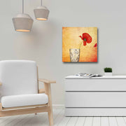 Quadro Decorativo em Tela 45x45cm - Pintura Multicolor com Moldura de Pinho Natural