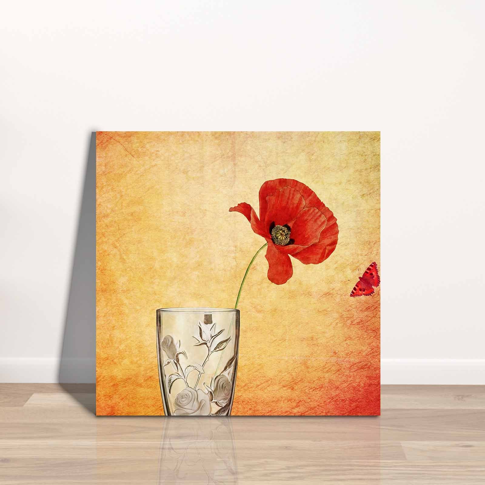 Quadro Decorativo em Tela 45x45cm - Pintura Multicolor com Moldura de Pinho Natural