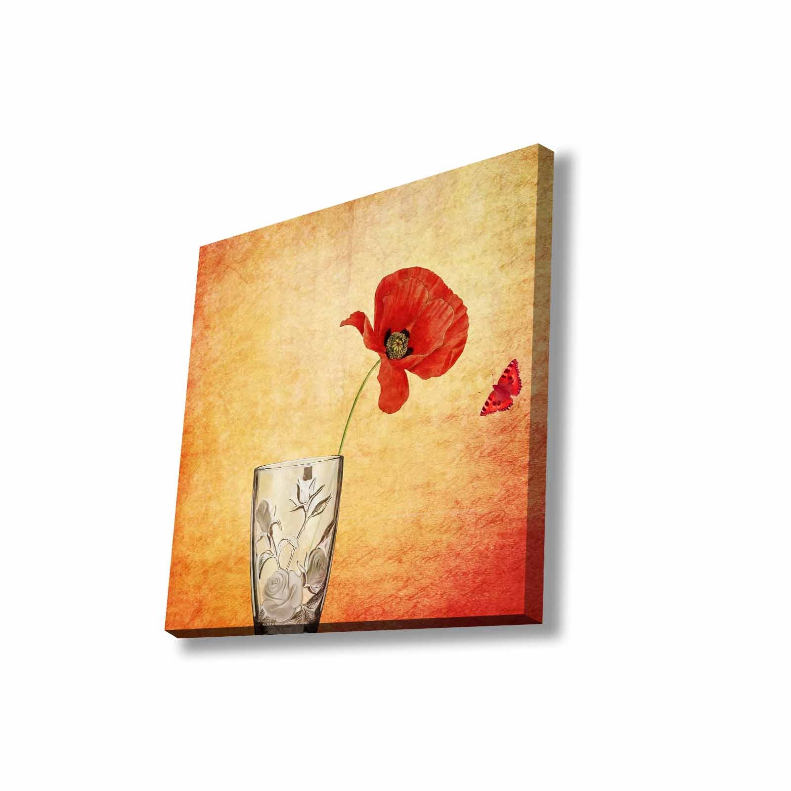 Quadro Decorativo em Tela 45x45cm - Pintura Multicolor com Moldura de Pinho Natural