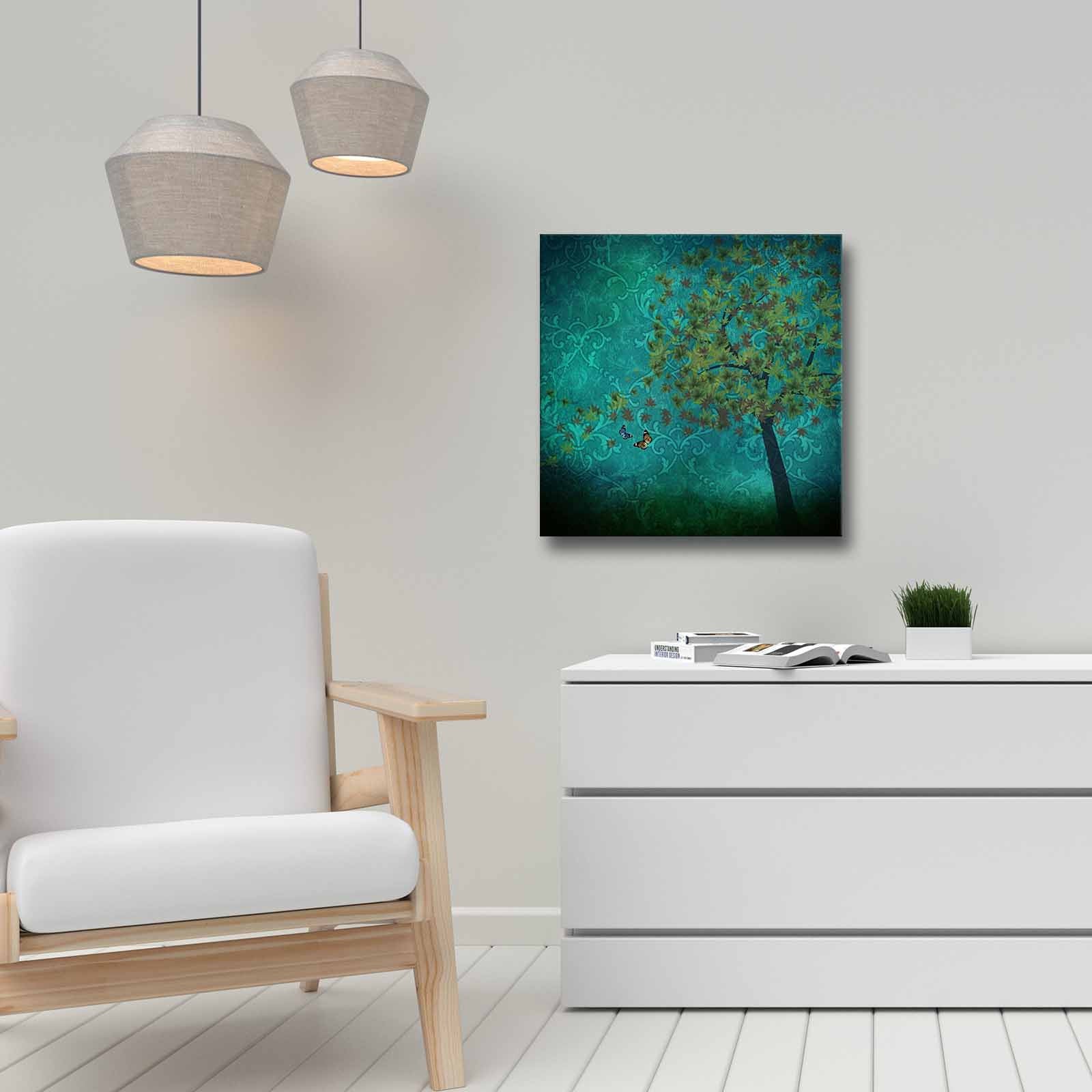 Quadro Decorativo em Tela 45x45cm - Pintura Multicolor com Moldura de Pinho Natural