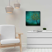 Quadro Decorativo em Tela 45x45cm - Pintura Multicolor com Moldura de Pinho Natural