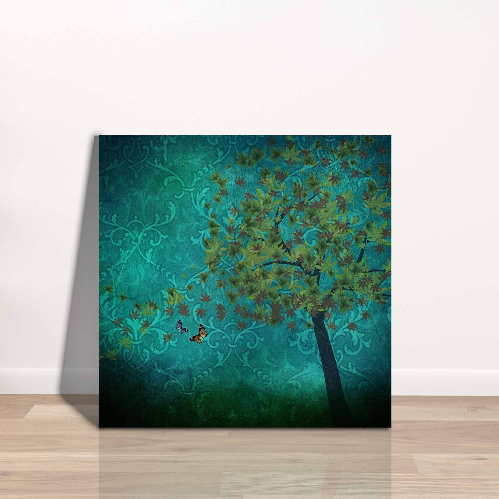 Quadro Decorativo em Tela 45x45cm - Pintura Multicolor com Moldura de Pinho Natural