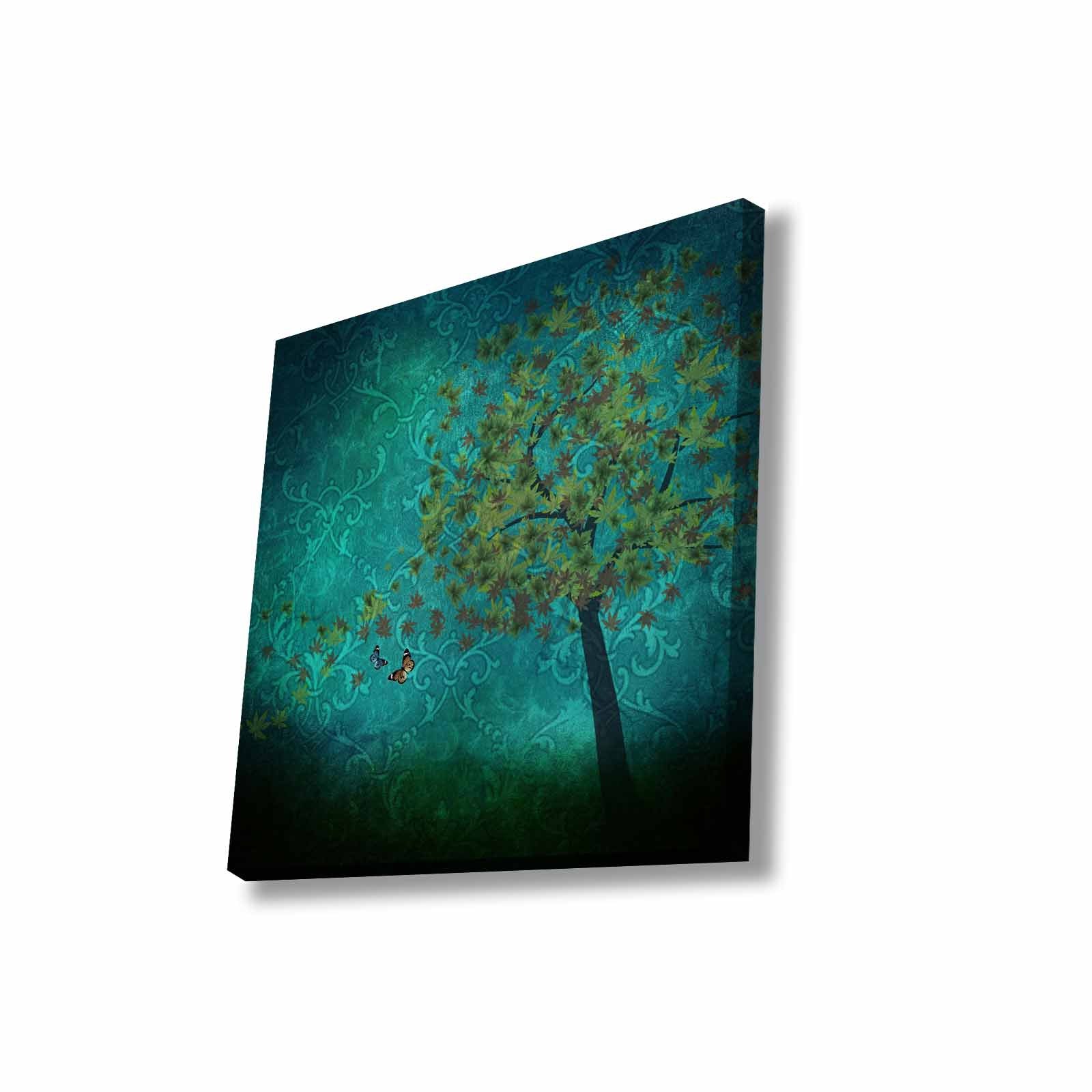 Quadro Decorativo em Tela 45x45cm - Pintura Multicolor com Moldura de Pinho Natural