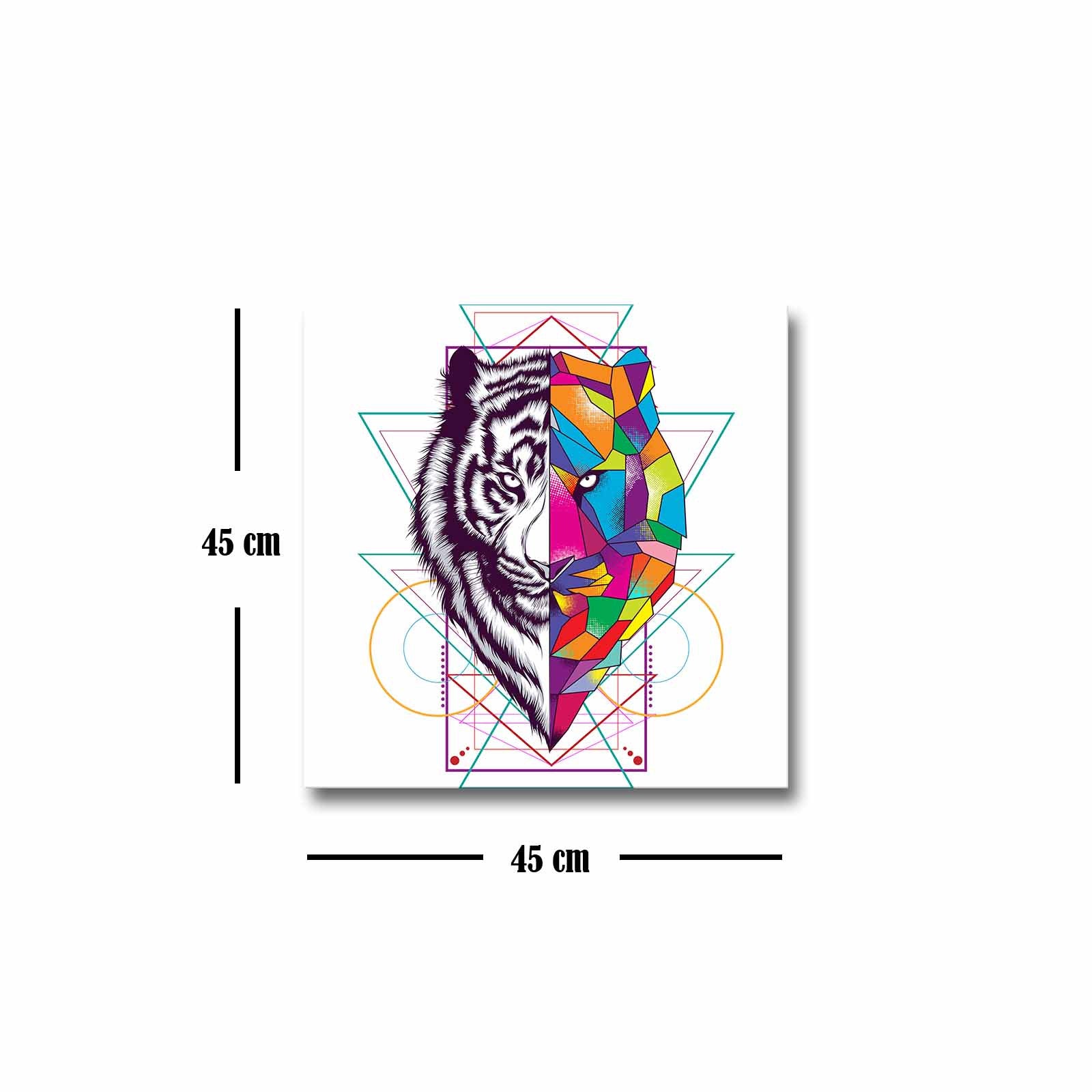 Quadro Decorativo em Tela 45x45cm - Pintura Multicolor com Moldura de Pinho Natural