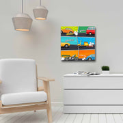 Quadro Decorativo em Tela 45x45cm - Pintura Multicolor com Moldura de Pinho Natural