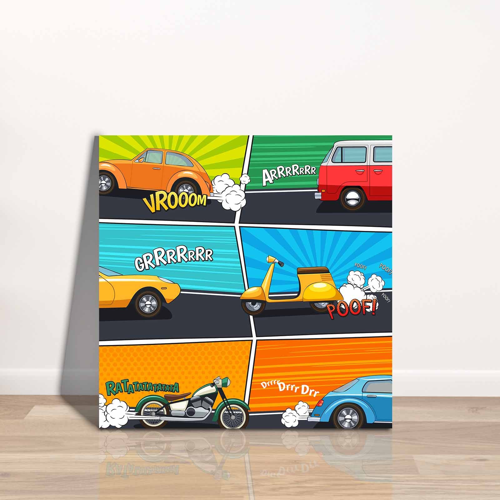 Quadro Decorativo em Tela 45x45cm - Pintura Multicolor com Moldura de Pinho Natural