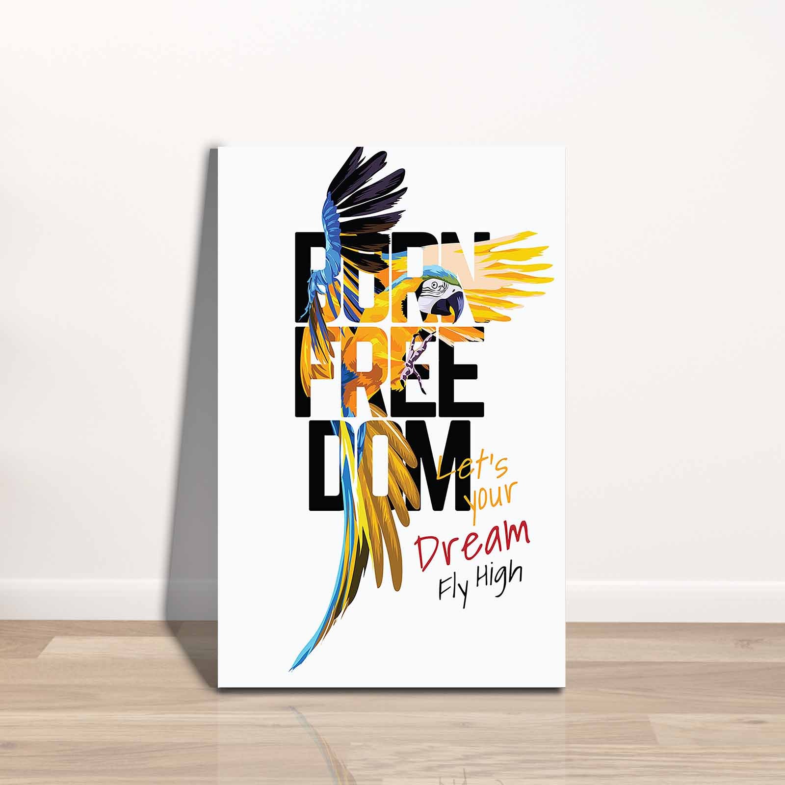 Quadro Decorativo em Tela 45x70cm - Pintura Multicolor com Moldura de Pinho Natural