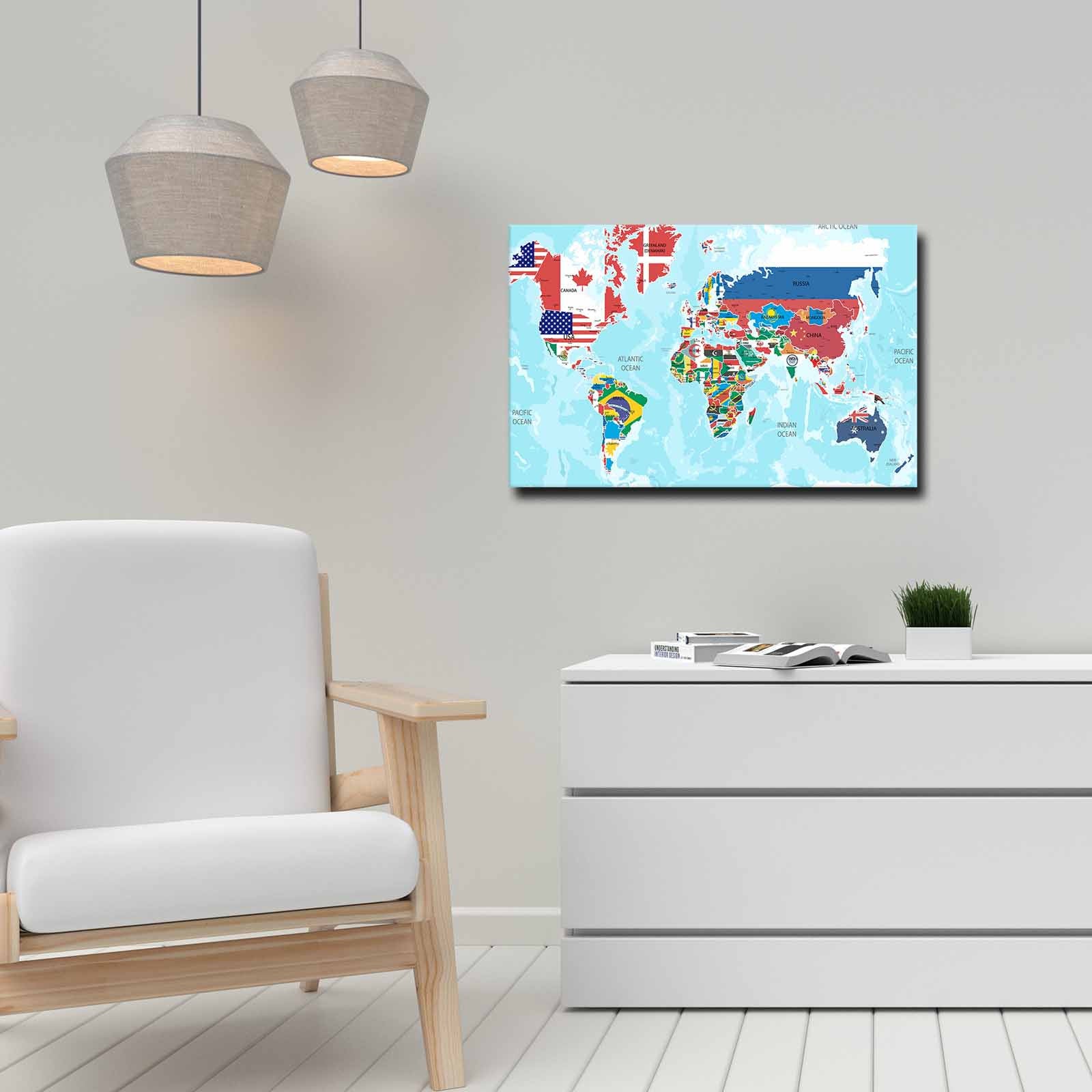 Quadro Decorativo em Tela 45x70cm - Pintura Multicolor com Moldura de Pinho Natural