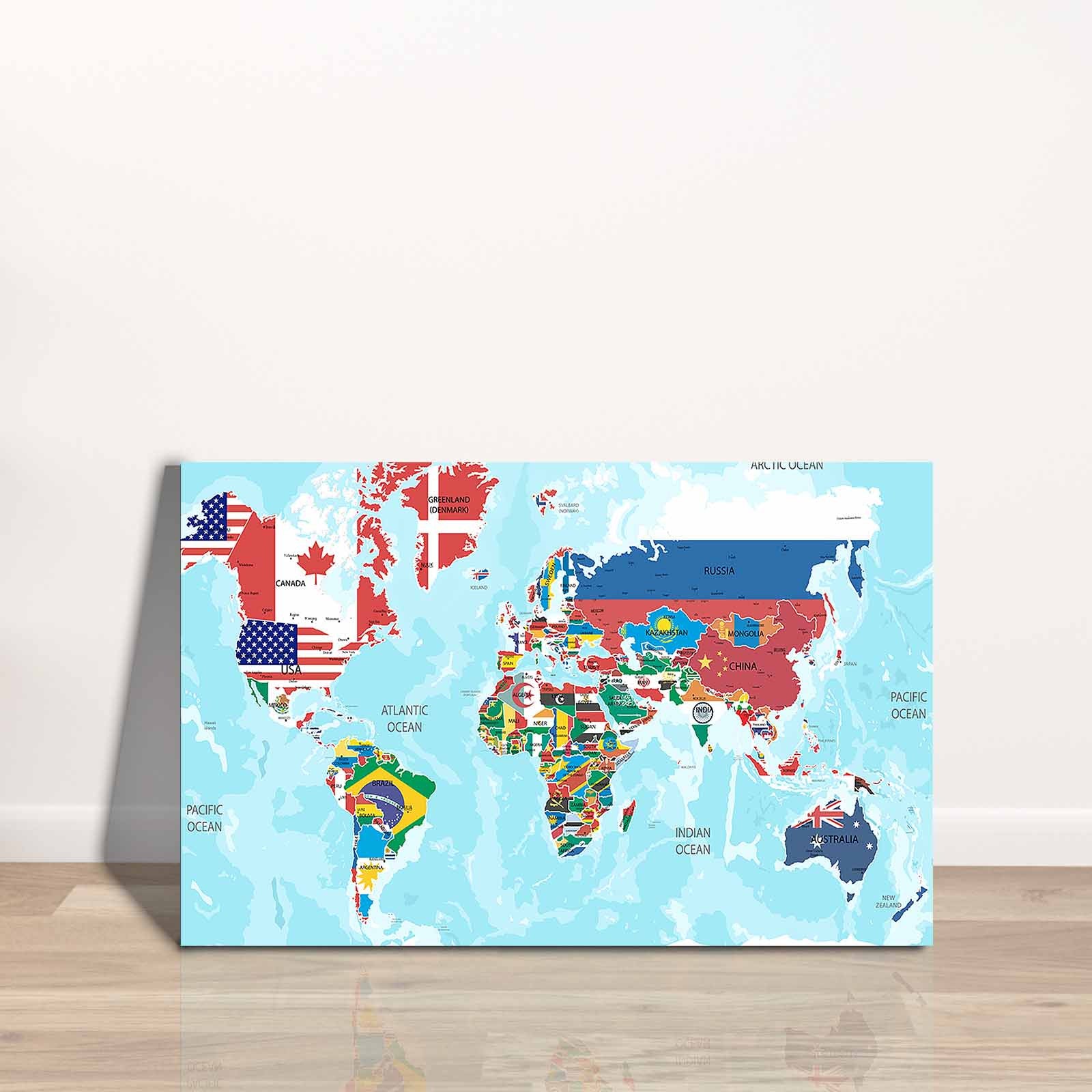 Quadro Decorativo em Tela 45x70cm - Pintura Multicolor com Moldura de Pinho Natural