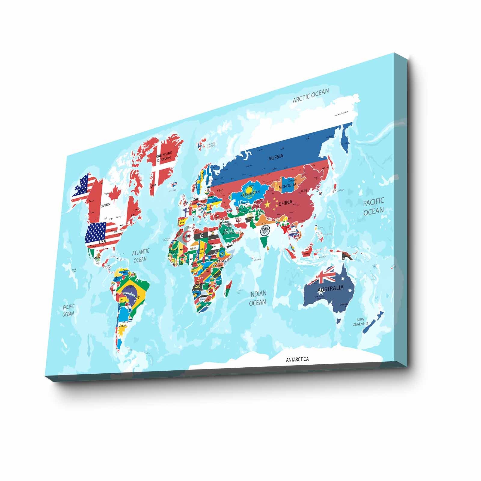 Quadro Decorativo em Tela 45x70cm - Pintura Multicolor com Moldura de Pinho Natural