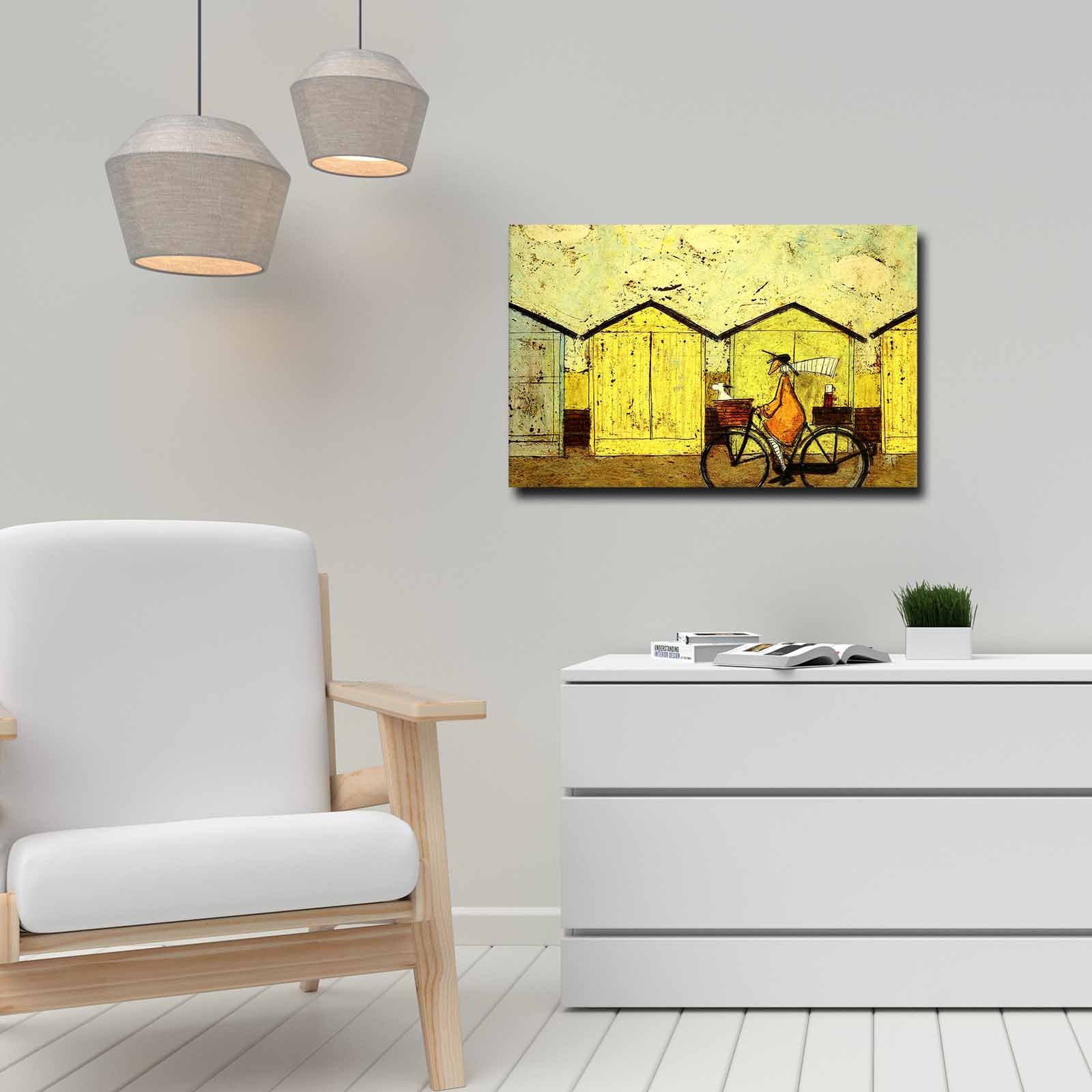 Quadro Decorativo em Tela 45x70cm - Pintura Multicolor com Moldura de Pinho Natural