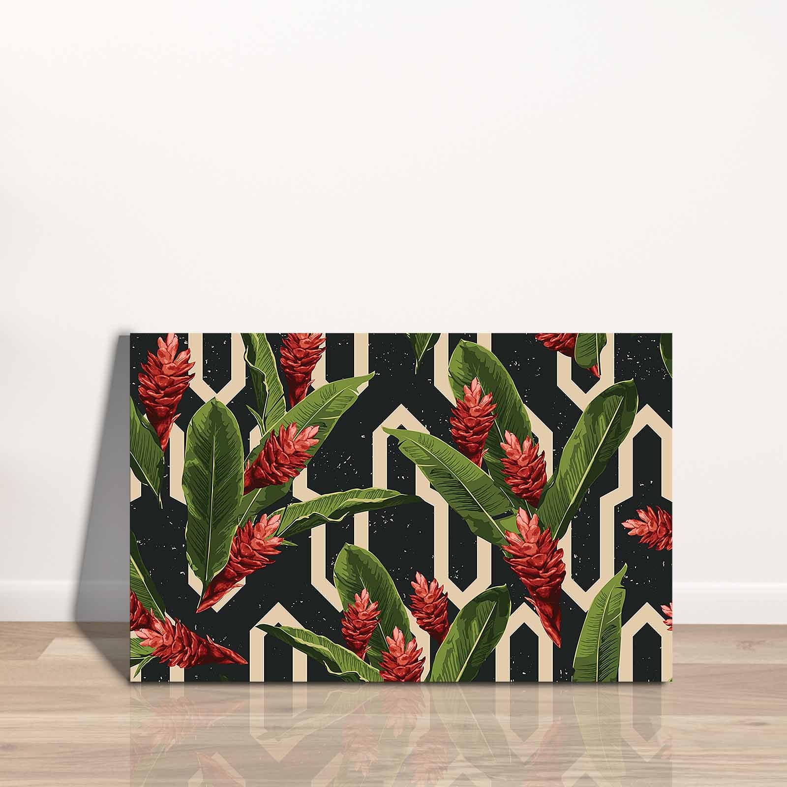 Quadro Decorativo em Tela 45x70cm - Pintura Multicolor com Moldura de Pinho Natural