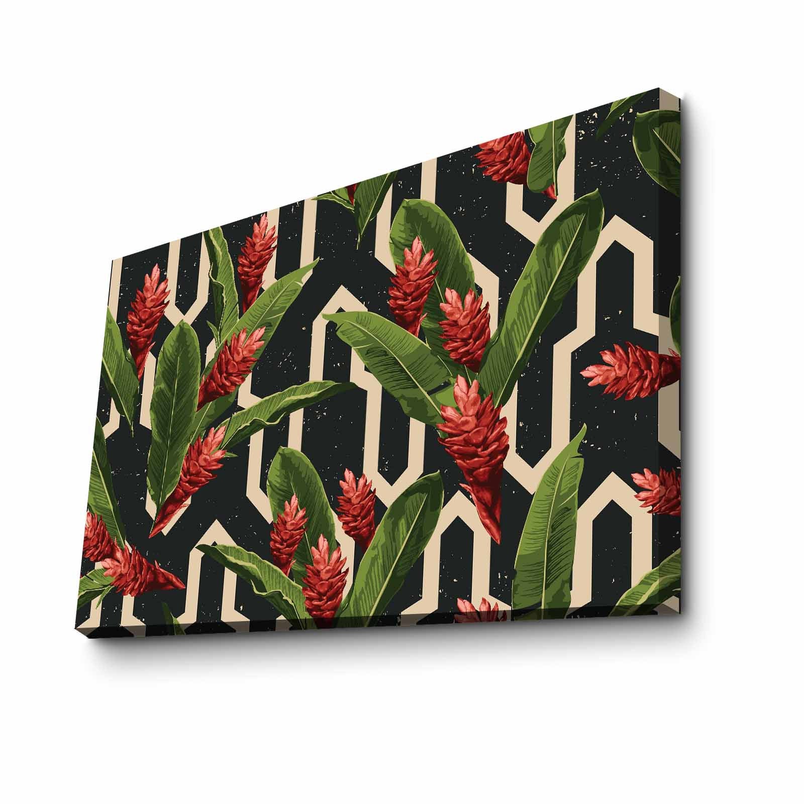 Quadro Decorativo em Tela 45x70cm - Pintura Multicolor com Moldura de Pinho Natural