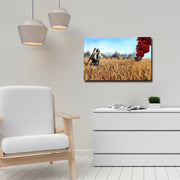 Quadro Decorativo em Tela 45x70cm - Pintura Multicolor com Moldura de Pinho Natural