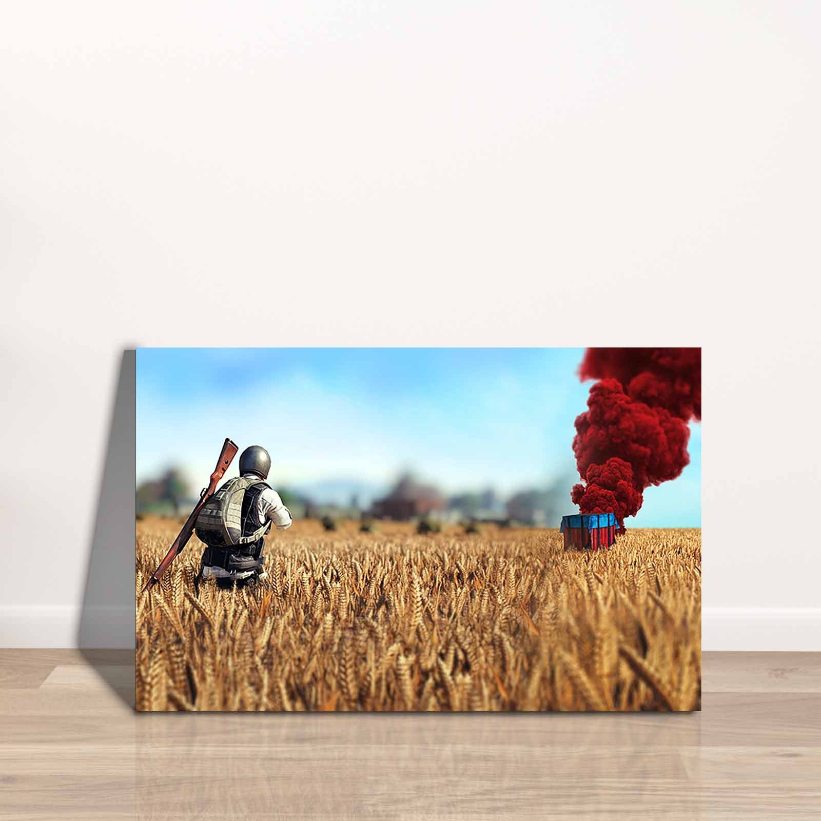 Quadro Decorativo em Tela 45x70cm - Pintura Multicolor com Moldura de Pinho Natural