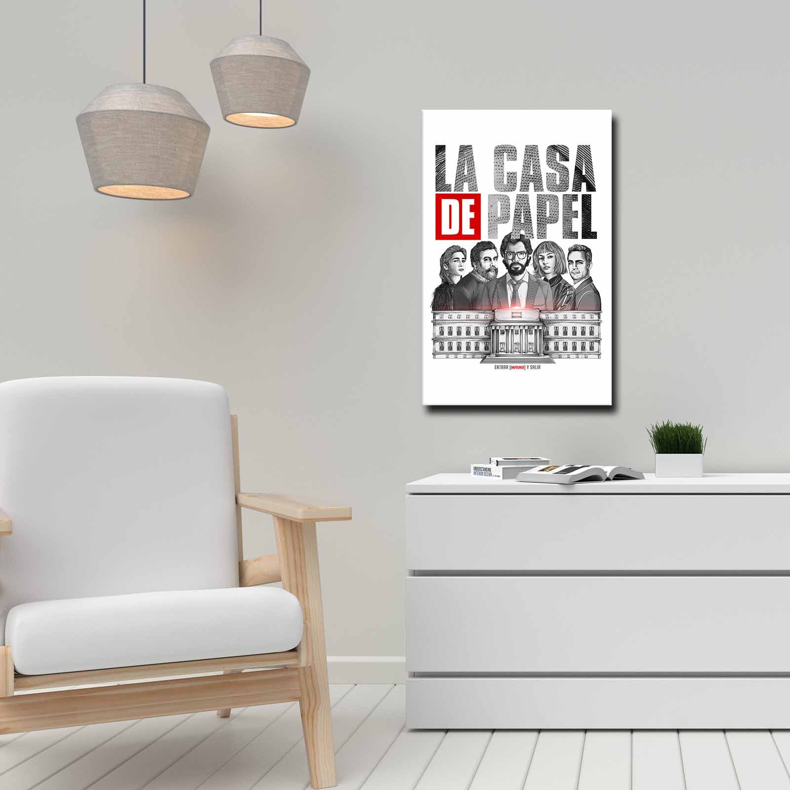 Quadro Decorativo em Tela 45x70cm - Pintura Multicolor com Moldura de Pinho Natural