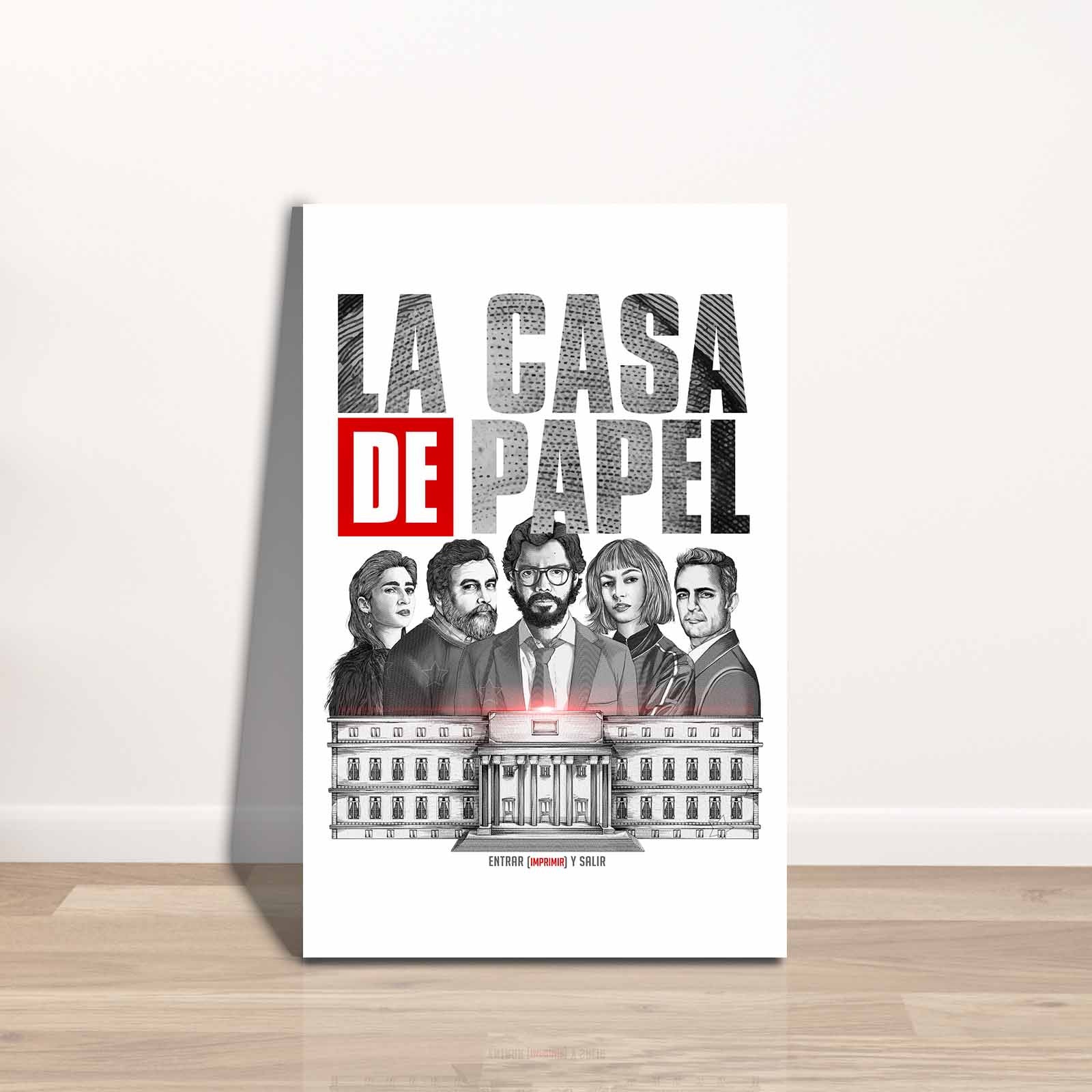 Quadro Decorativo em Tela 45x70cm - Pintura Multicolor com Moldura de Pinho Natural