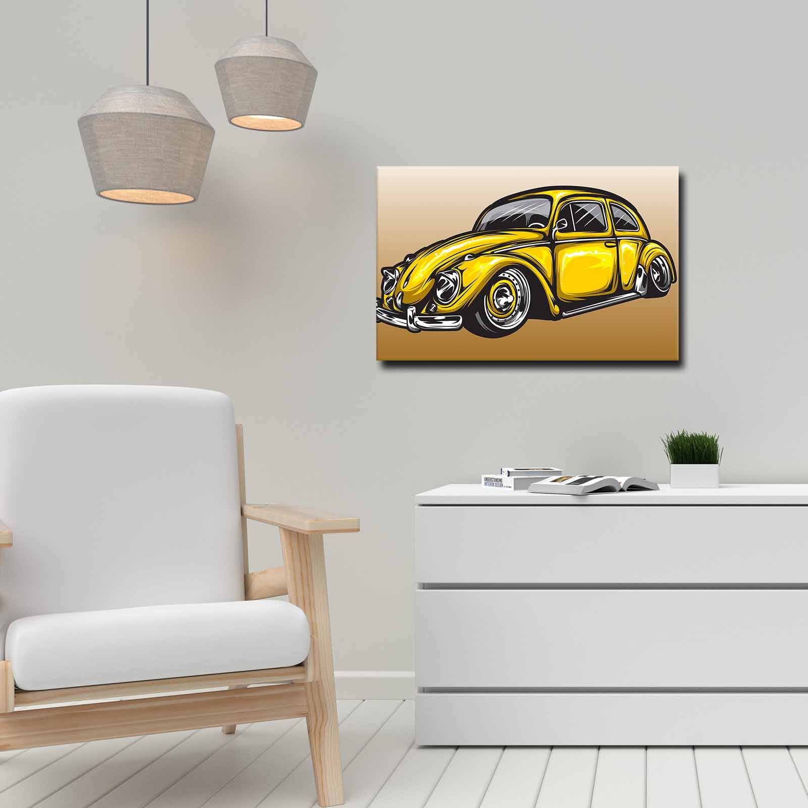 Quadro Decorativo em Tela 45x70cm - Pintura Multicolor com Moldura de Pinho Natural