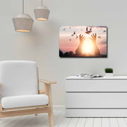 Quadro Decorativo em Tela 45x70cm - Pintura Multicolor com Moldura de Pinho Natural