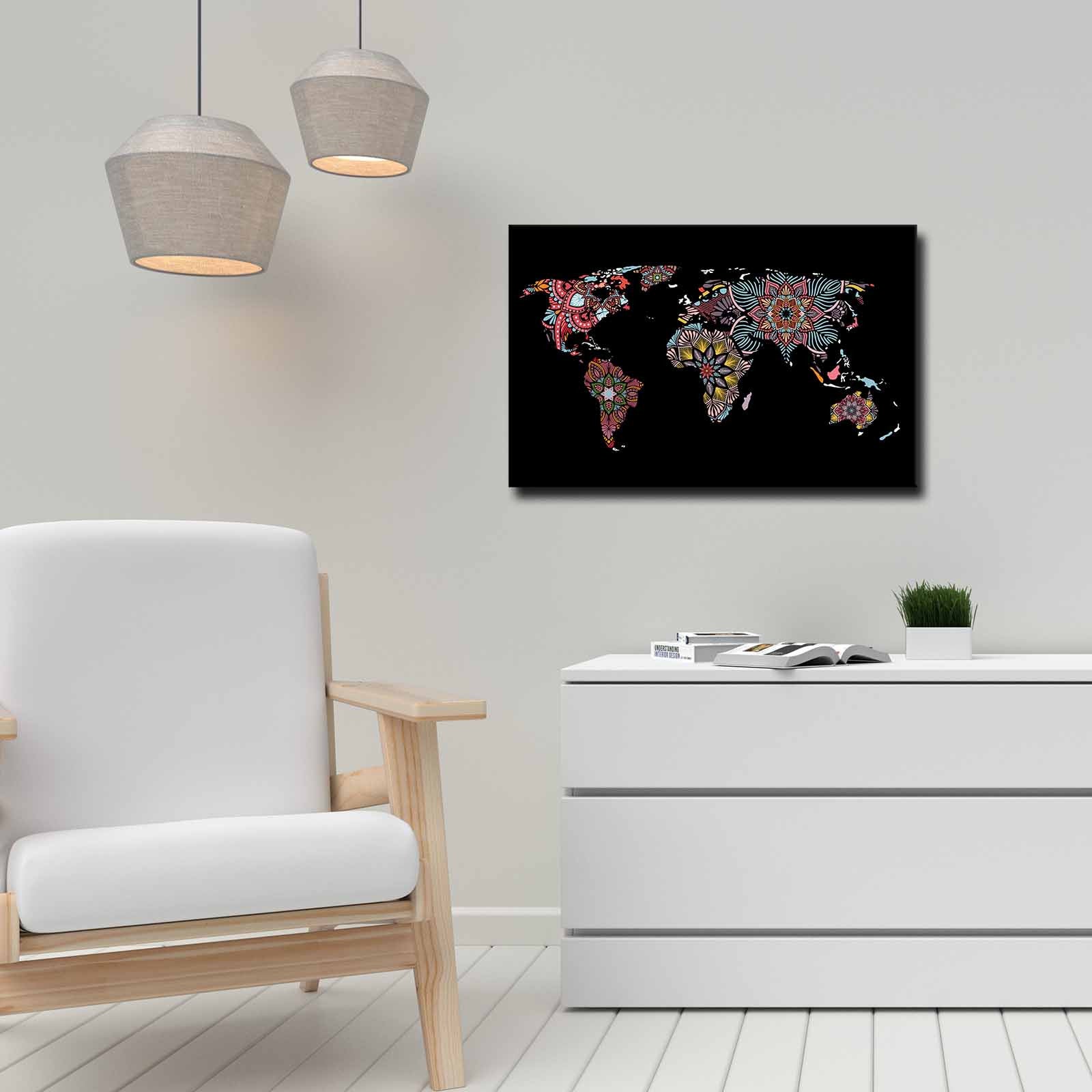 Quadro Decorativo em Tela 45x70cm - Pintura Multicolor com Moldura de Pinho Natural