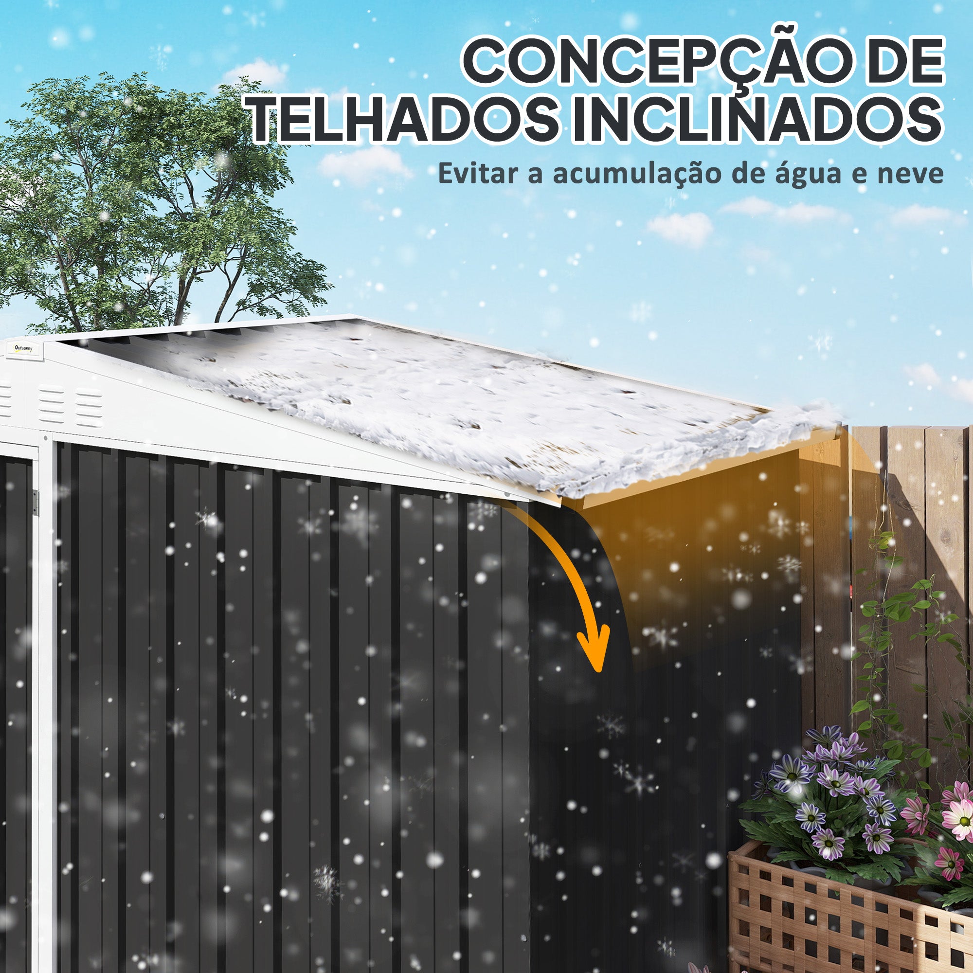 Abrigo de Jardim 2,7m² Cinza Escuro 245x117x180 cm com Prateleira e Ventilação