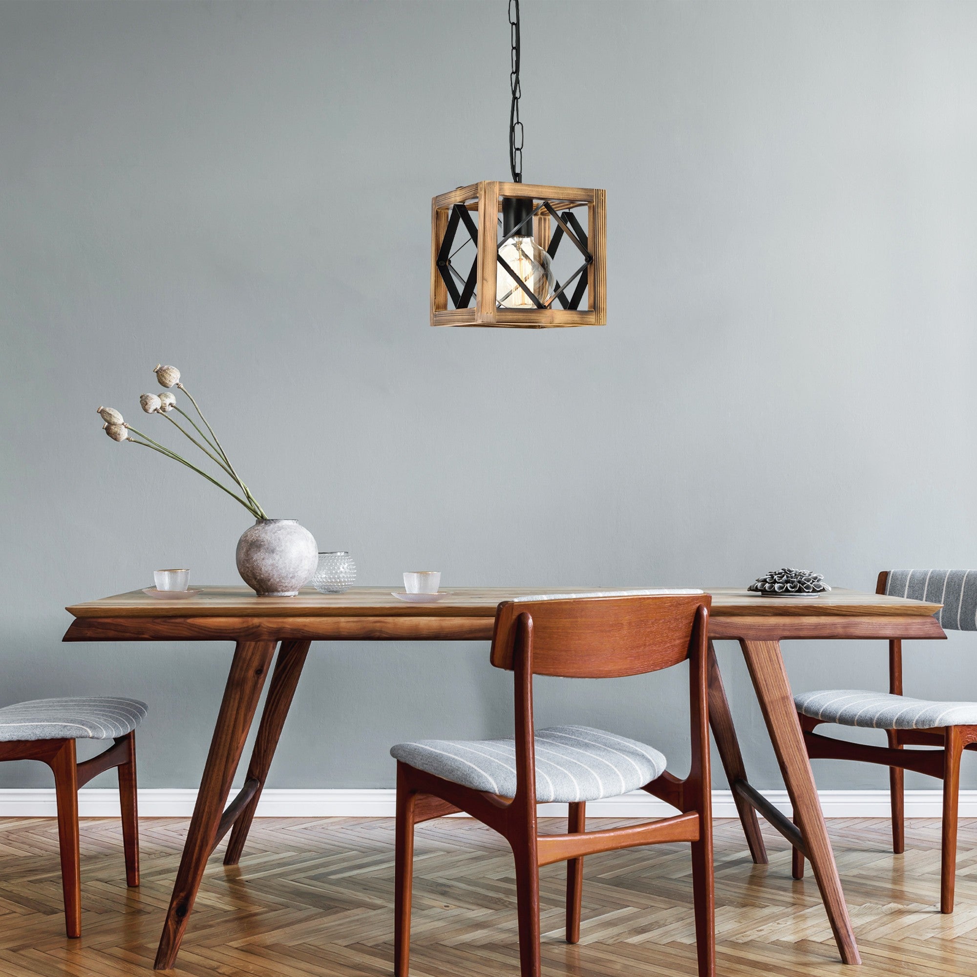 Candeeiro de Teto ajustável – 23-70 cm de altura – Noz e Preto – 100% madeira de abeto e estrutura de metal