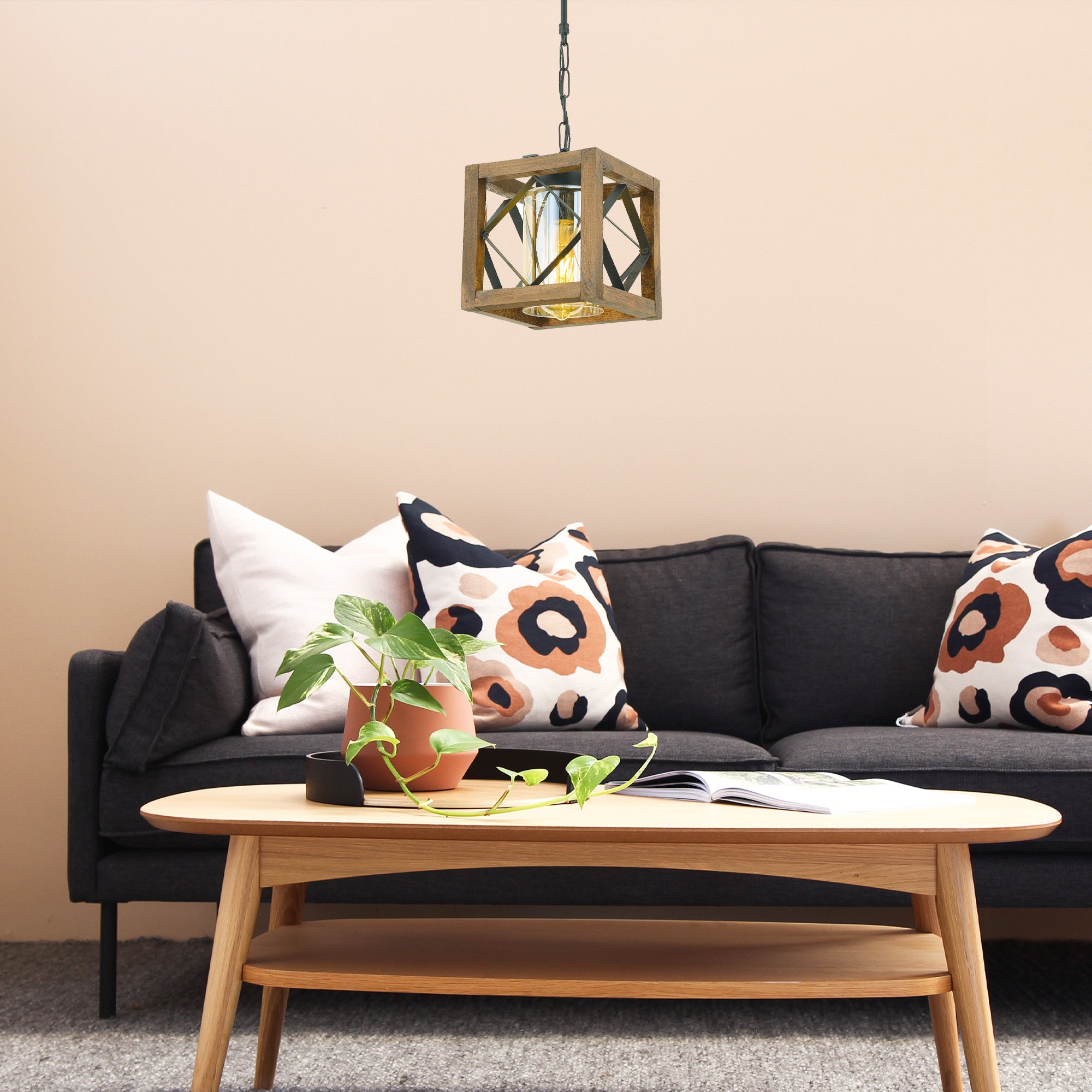 Candeeiro de Teto – 20-50 cm de altura – Noz e Preto – Metal