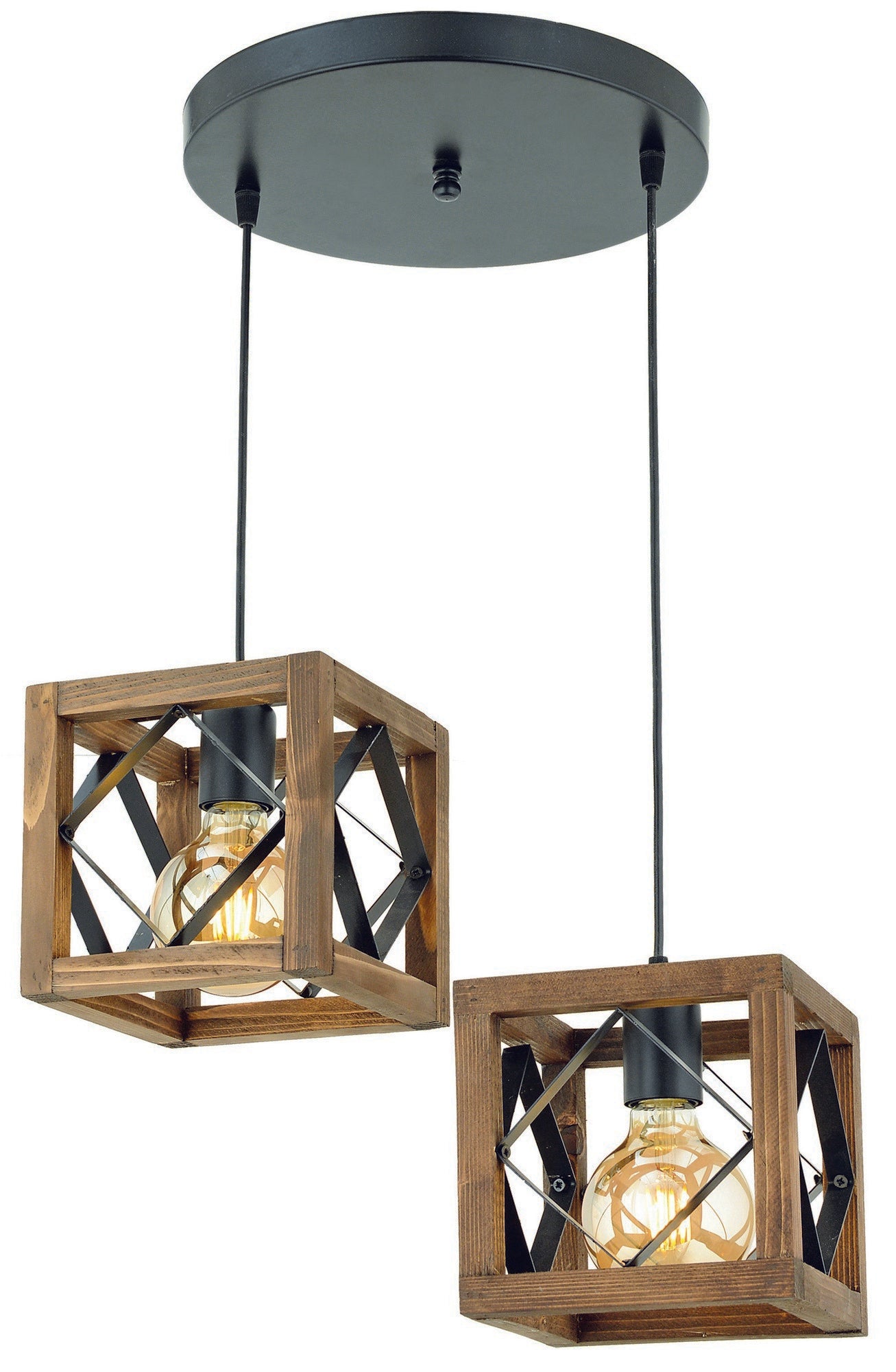 Candeeiro de Teto – 70 cm – Noz e Preto – Madeira e Metal