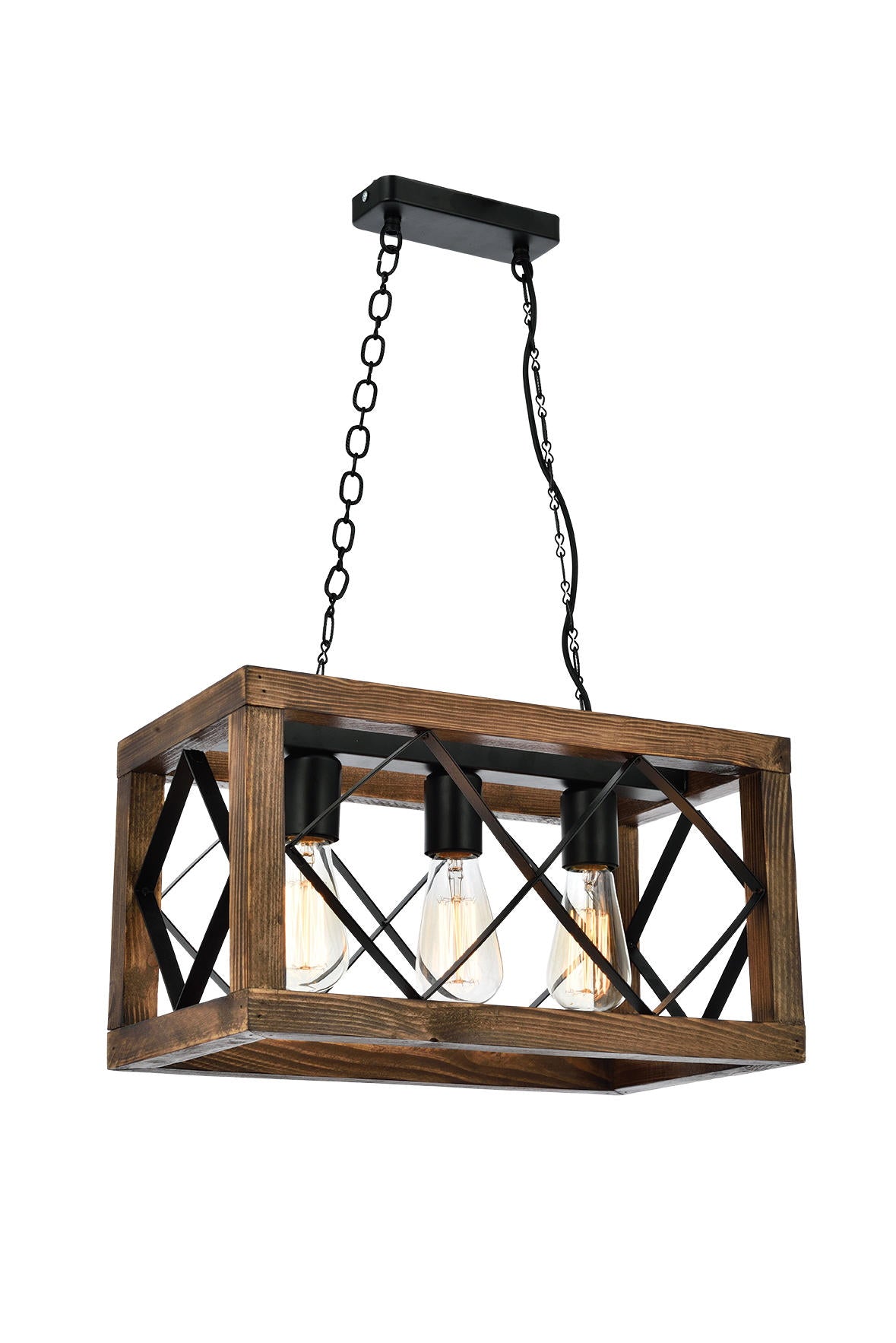 Candeeiro de Teto – 70 cm – Nogueira e Preto – Madeira de Faia e Metal