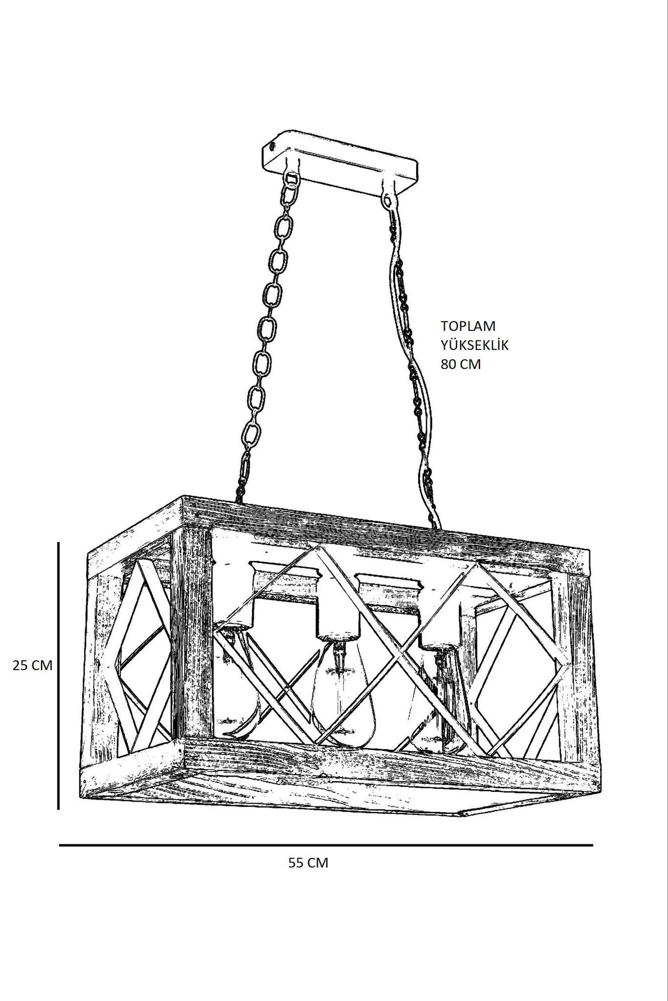 Candeeiro de Teto – 70 cm – Nogueira e Preto – Madeira de Faia e Metal