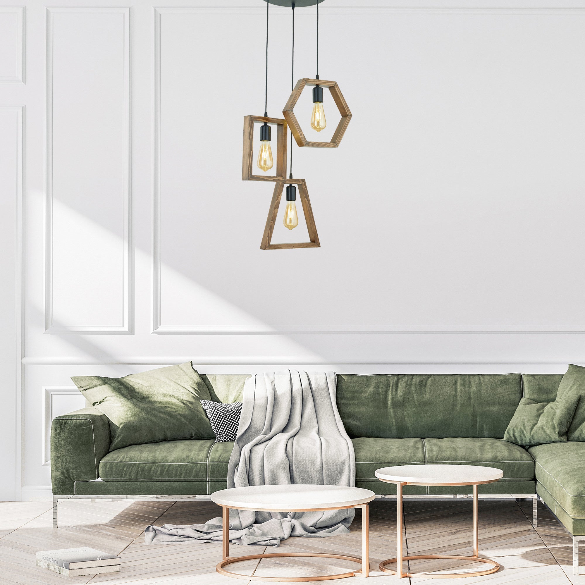 Candeeiro de Teto – 70cm x 30cm – Nogueira e Preto – Metal