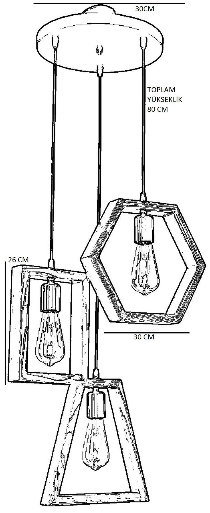 Candeeiro de Teto – 70cm x 30cm – Nogueira e Preto – Metal