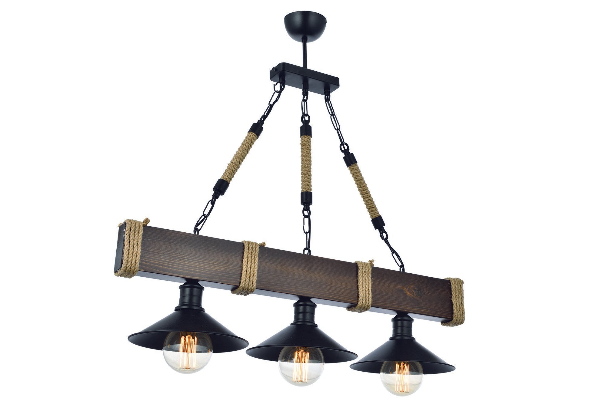 Candeeiro de Teto Industrial – Altura Ajustável 75 cm – Nogueira e Preto – Metal