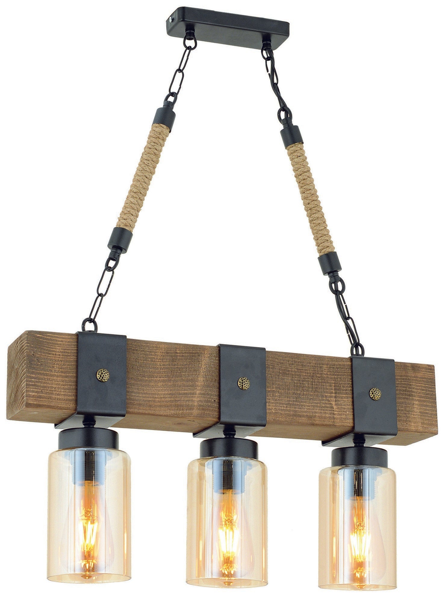 Candeeiro de Teto – 70 cm – Preto e Nogueira – Madeira e Metal