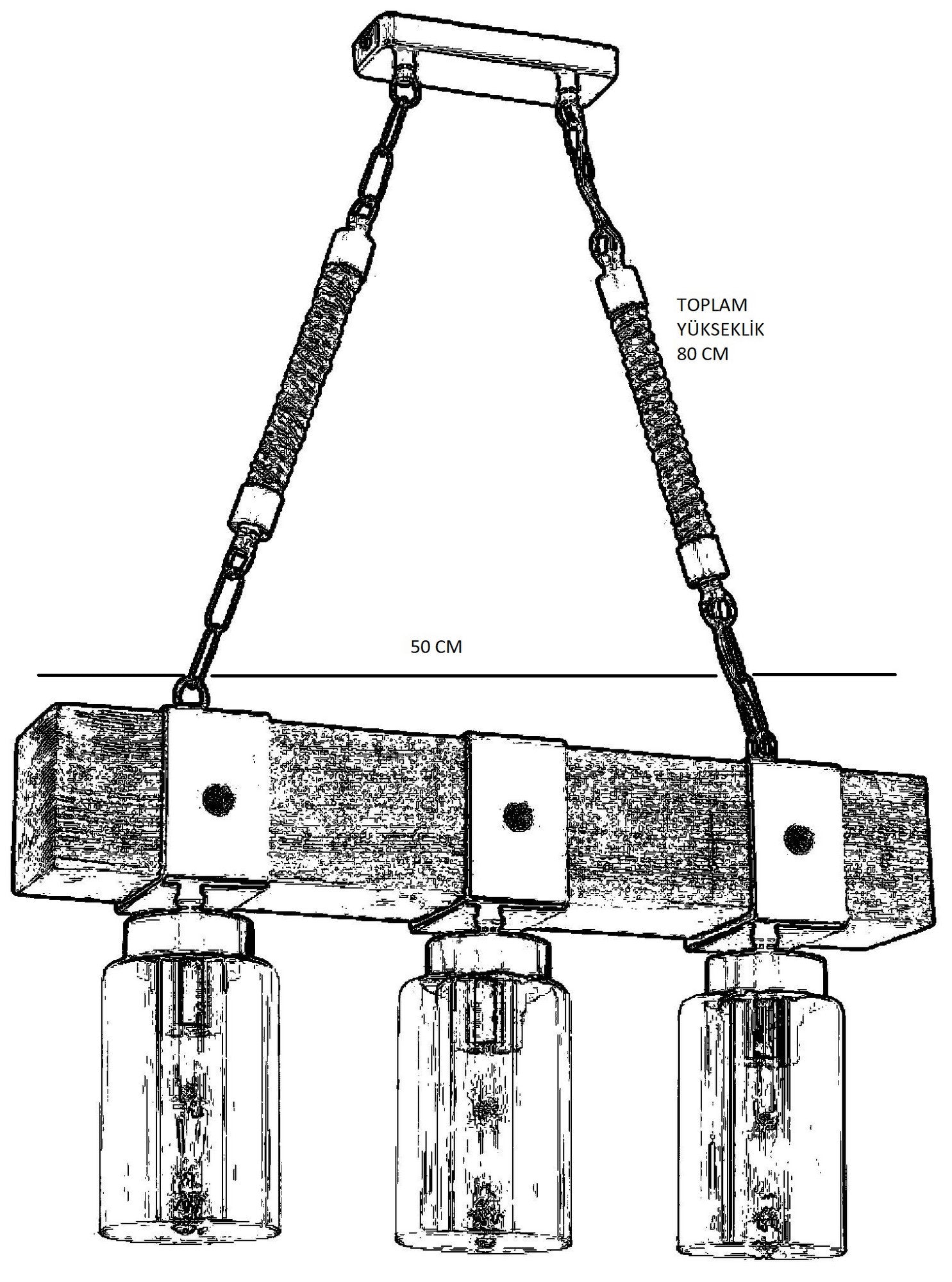 Candeeiro de Teto – 70 cm – Preto e Nogueira – Madeira e Metal