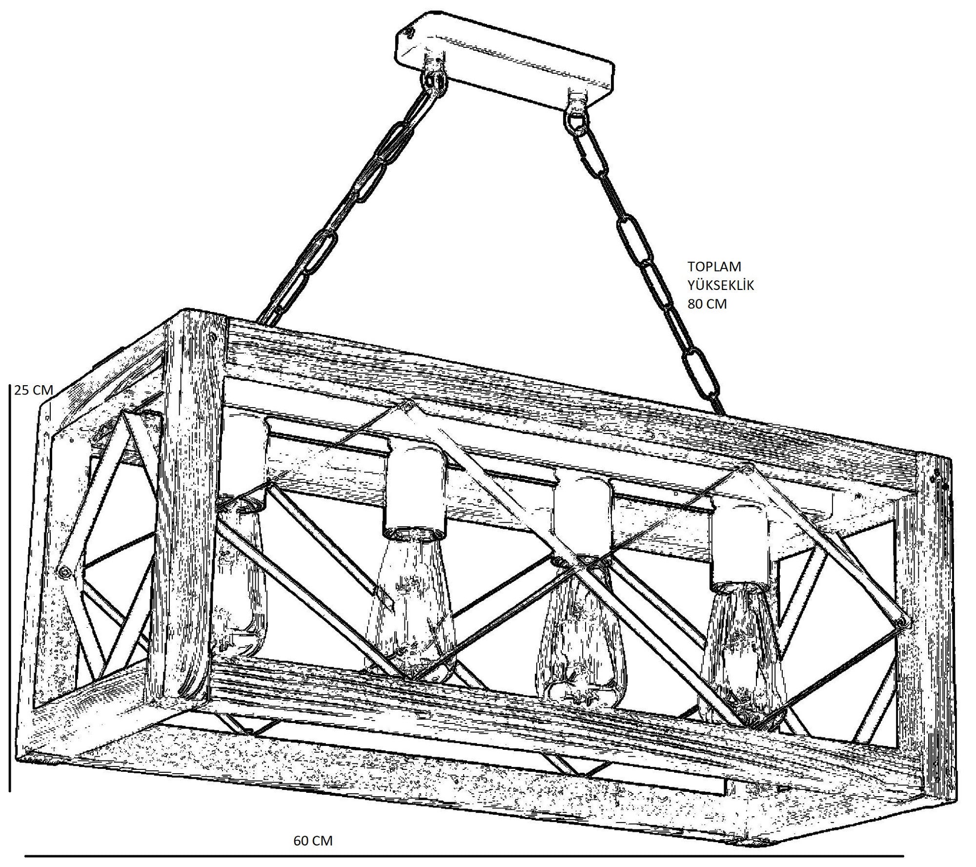 Candeeiro de Teto – 70 cm – Noz e Preto – Metal
