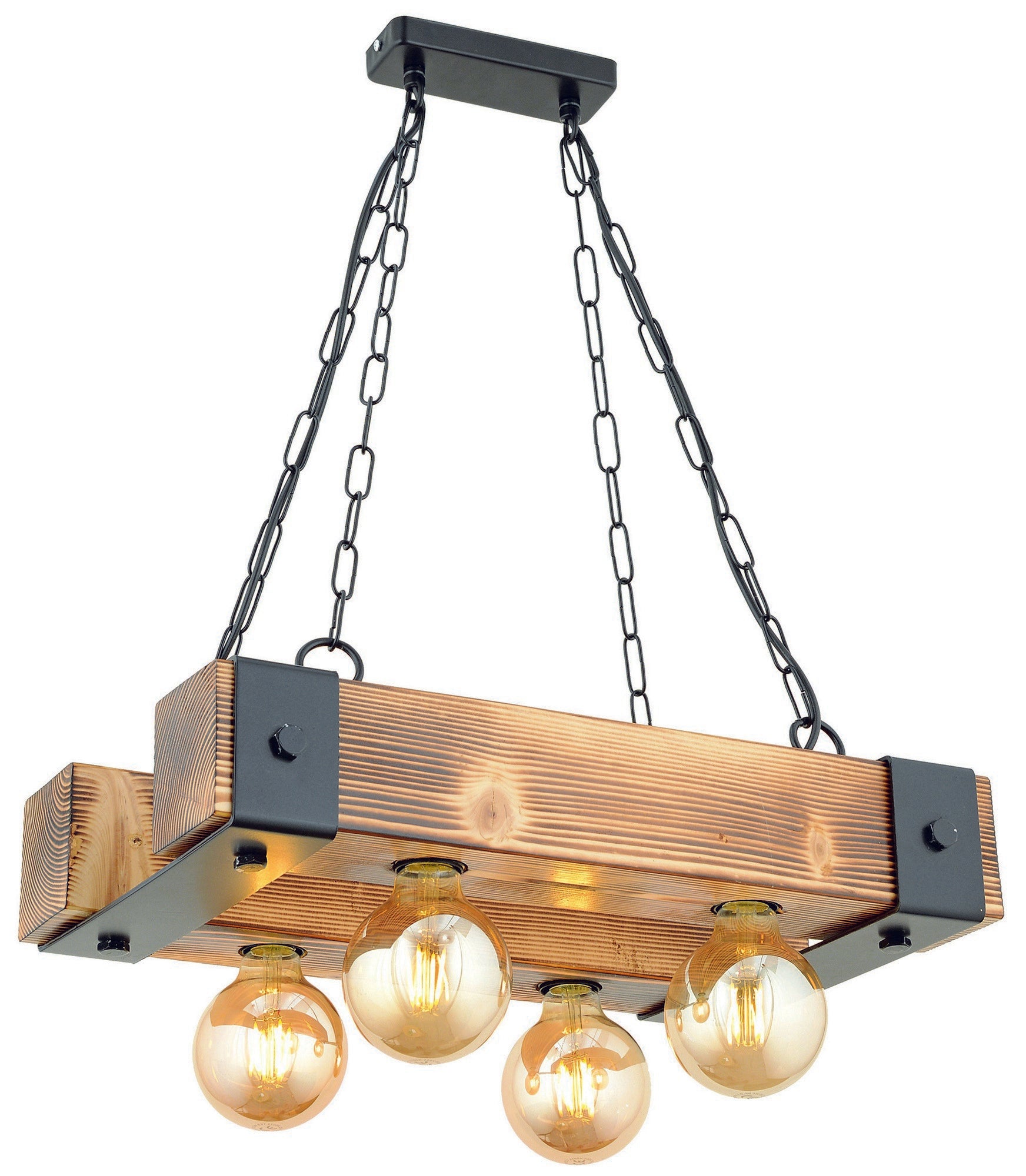 Candeeiro de Teto – 70 cm – Noz e Preto – Madeira e Metal