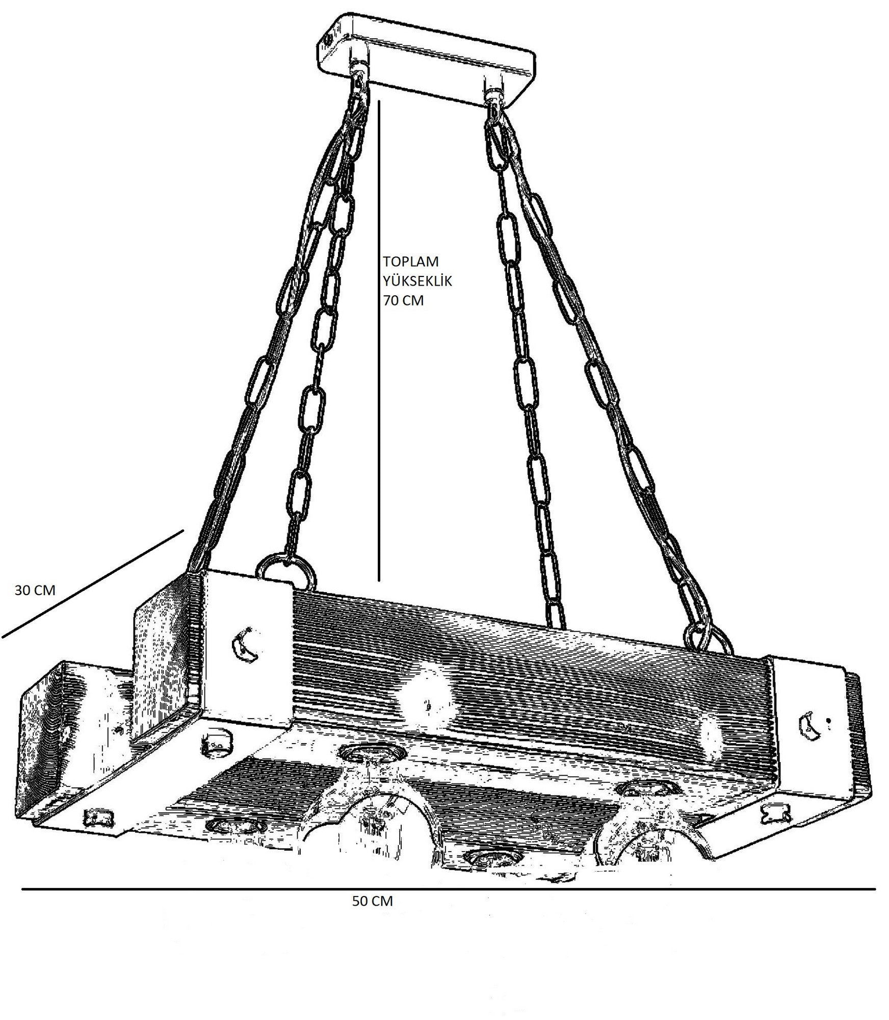 Candeeiro de Teto – 70 cm – Noz e Preto – Madeira e Metal