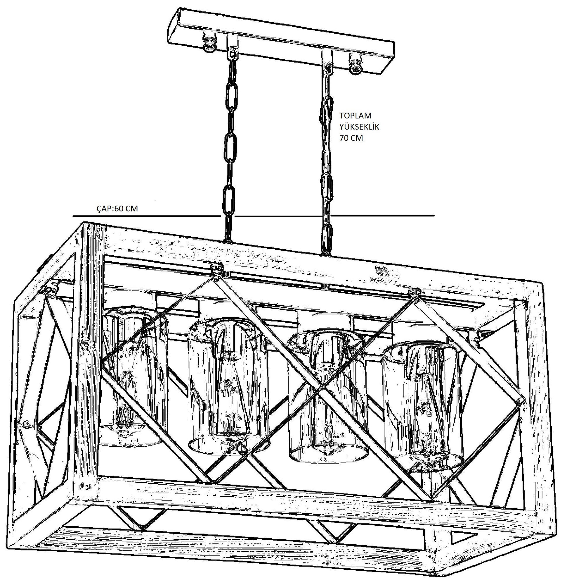 Candeeiro de Teto – 60 x 30 cm – Nogueira e Preto – Metal e Faia