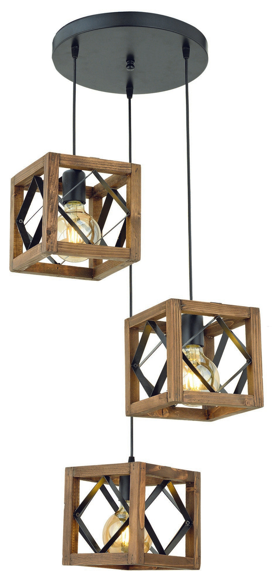 Candeeiro de Teto – 70 cm – Nogueira e Preto – Madeira de Árvore de Fir e Metal