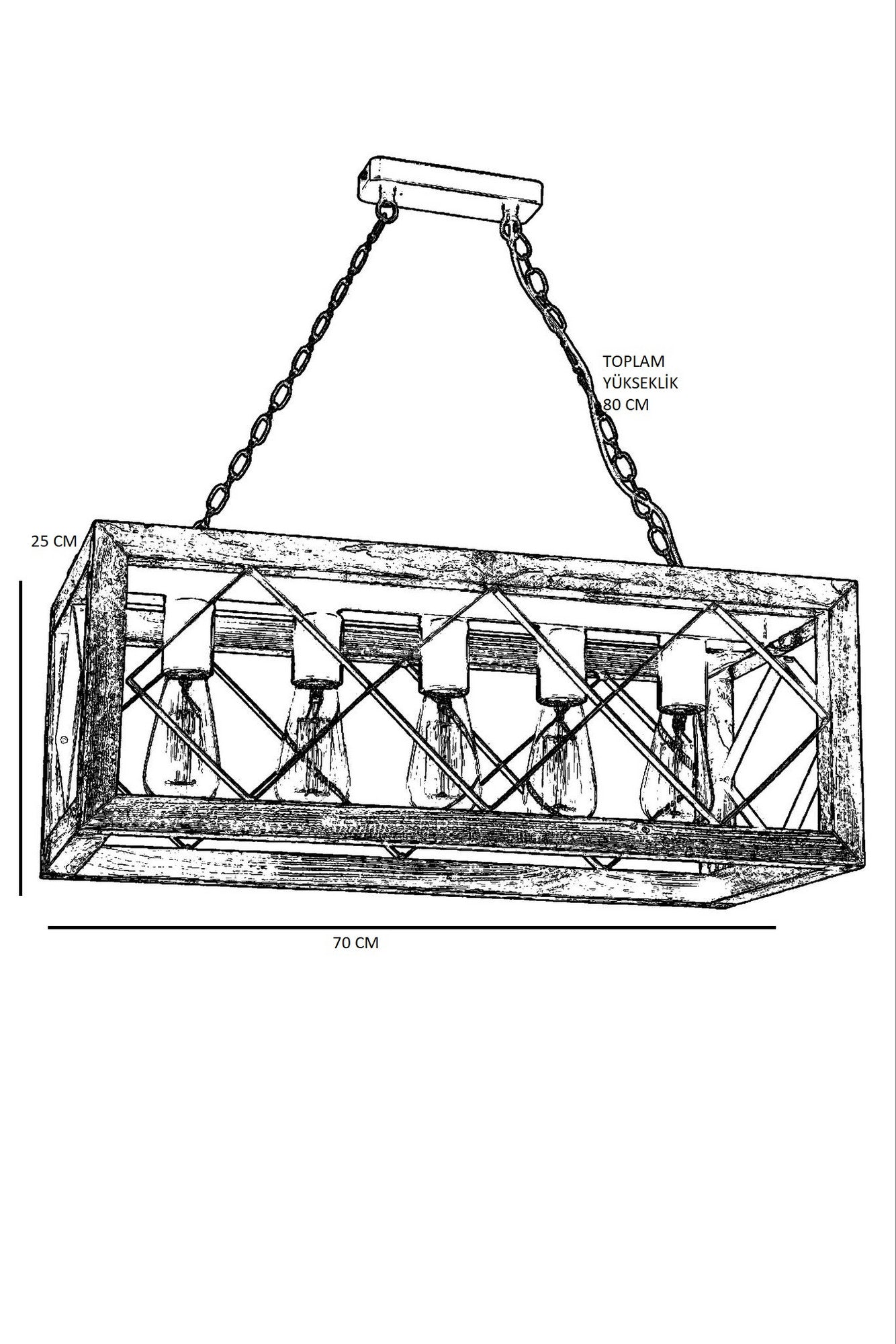 Candeeiro de Teto – 70 cm – Noz e Preto – Madeira de Faia