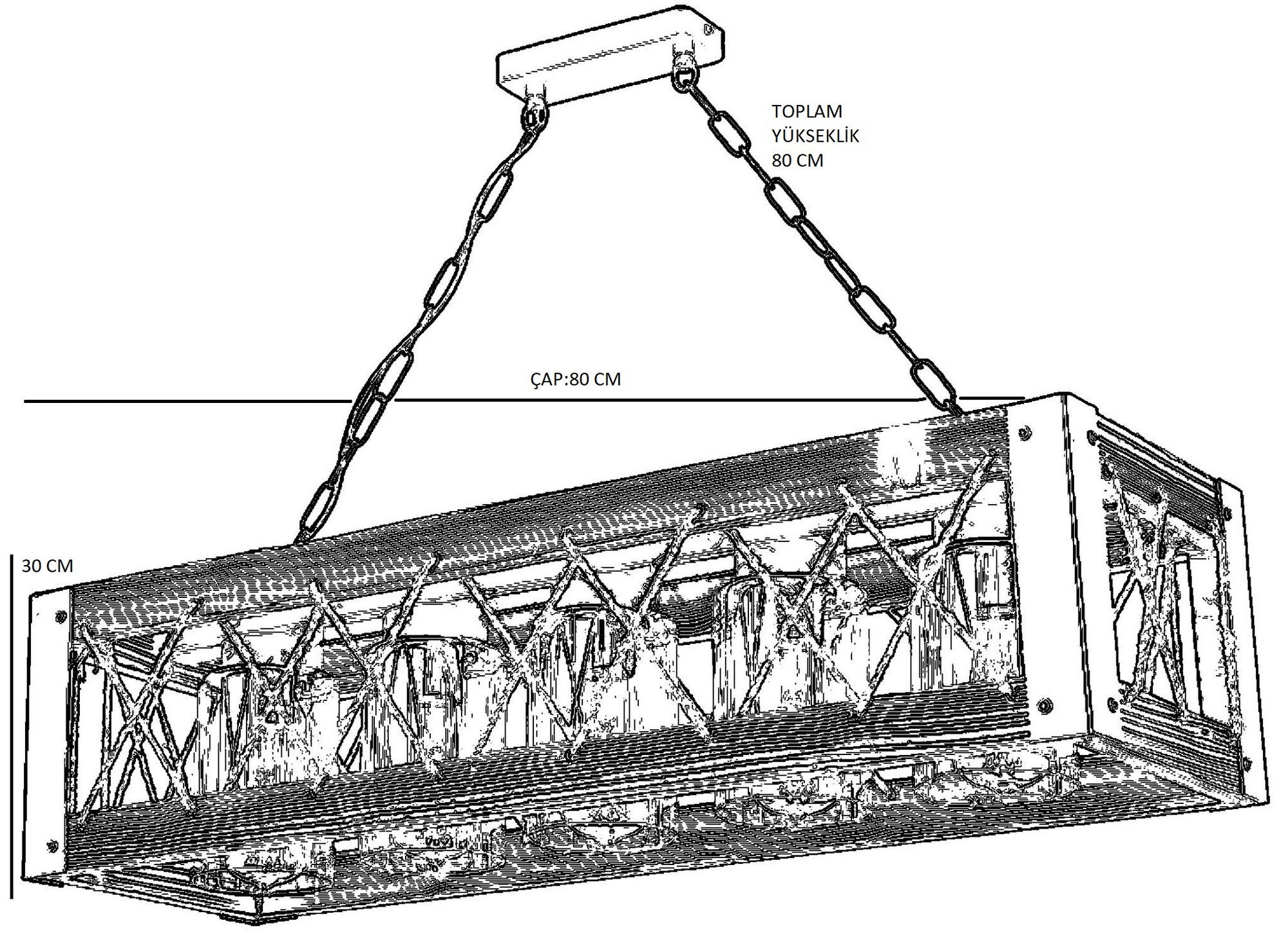 Candeeiro de Teto – 80 x 25 cm – Noz e Preto – Madeira