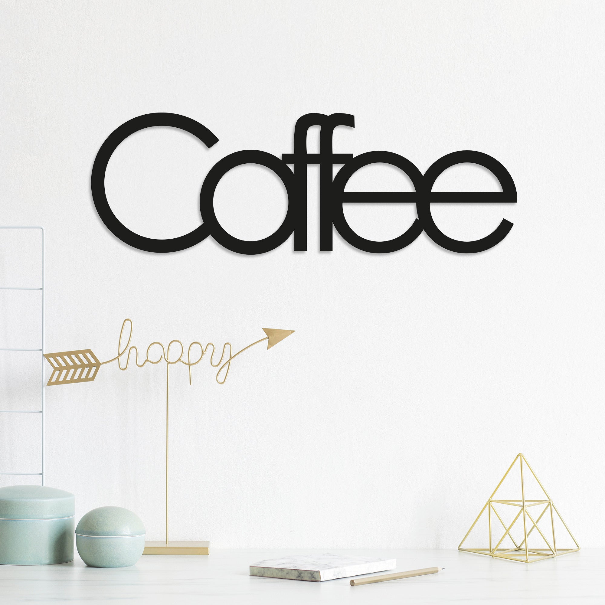 Acessório de parede decorativo de metal preto elegante, 50 x 17 cm | 100% metal, 1,5 mm de espessura | Fácil montagem na parede para decoração moderna de casa