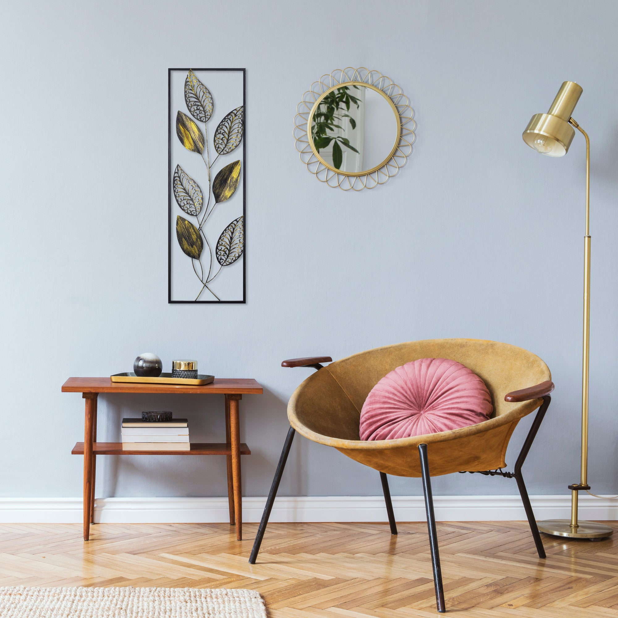 Acessório decorativo de parede em metal pintado à mão, 90 x 32 x 5 cm | 100% metal (1,5 mm) | Peça de arte única para decoração de casa, leve e fácil de pendurar
