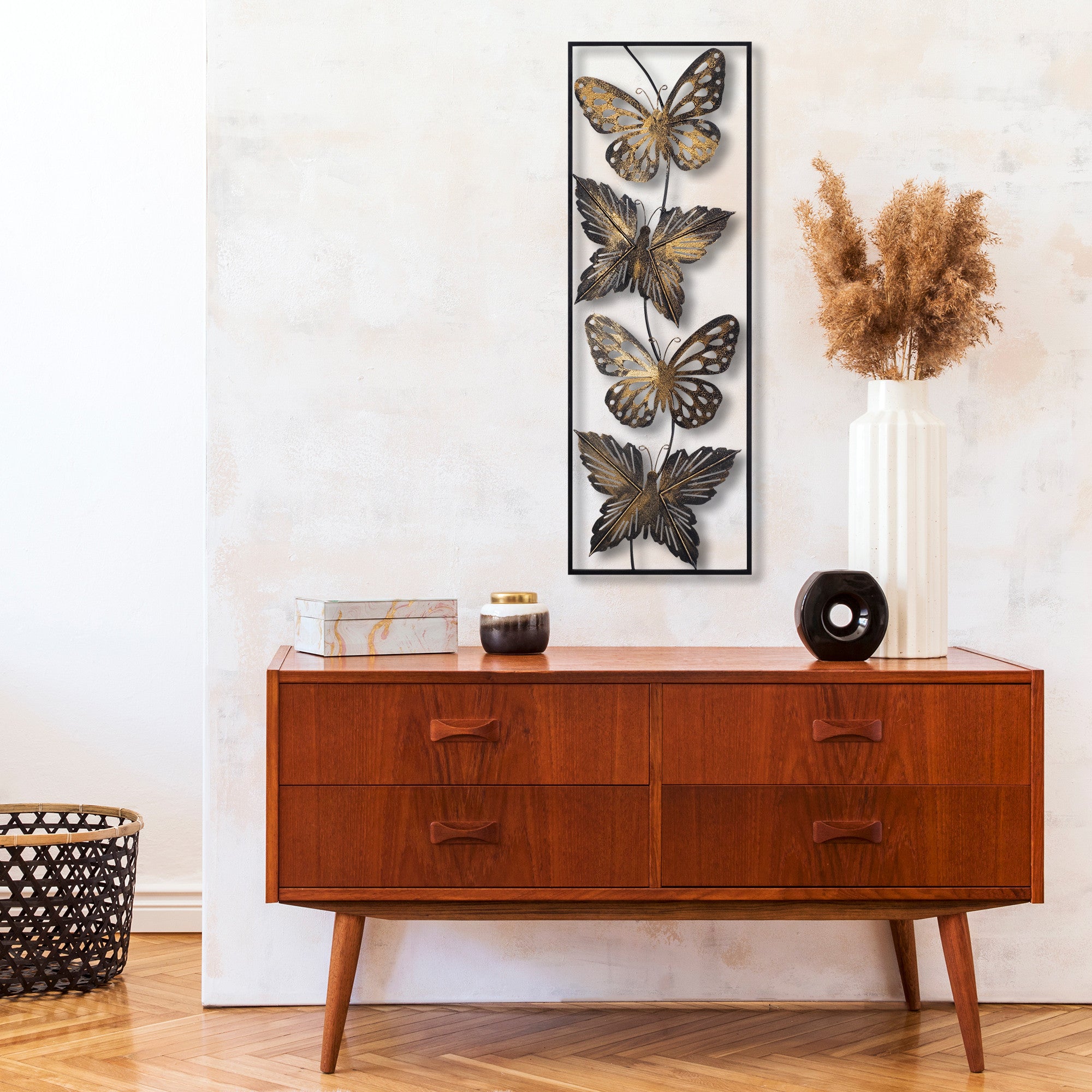 Acessório decorativo de parede em metal pintado à mão, 100 x 35 x 5 cm | 100% metal (1,5 mm) | Peça de arte exclusiva para decoração de casa, leve e fácil de pendurar