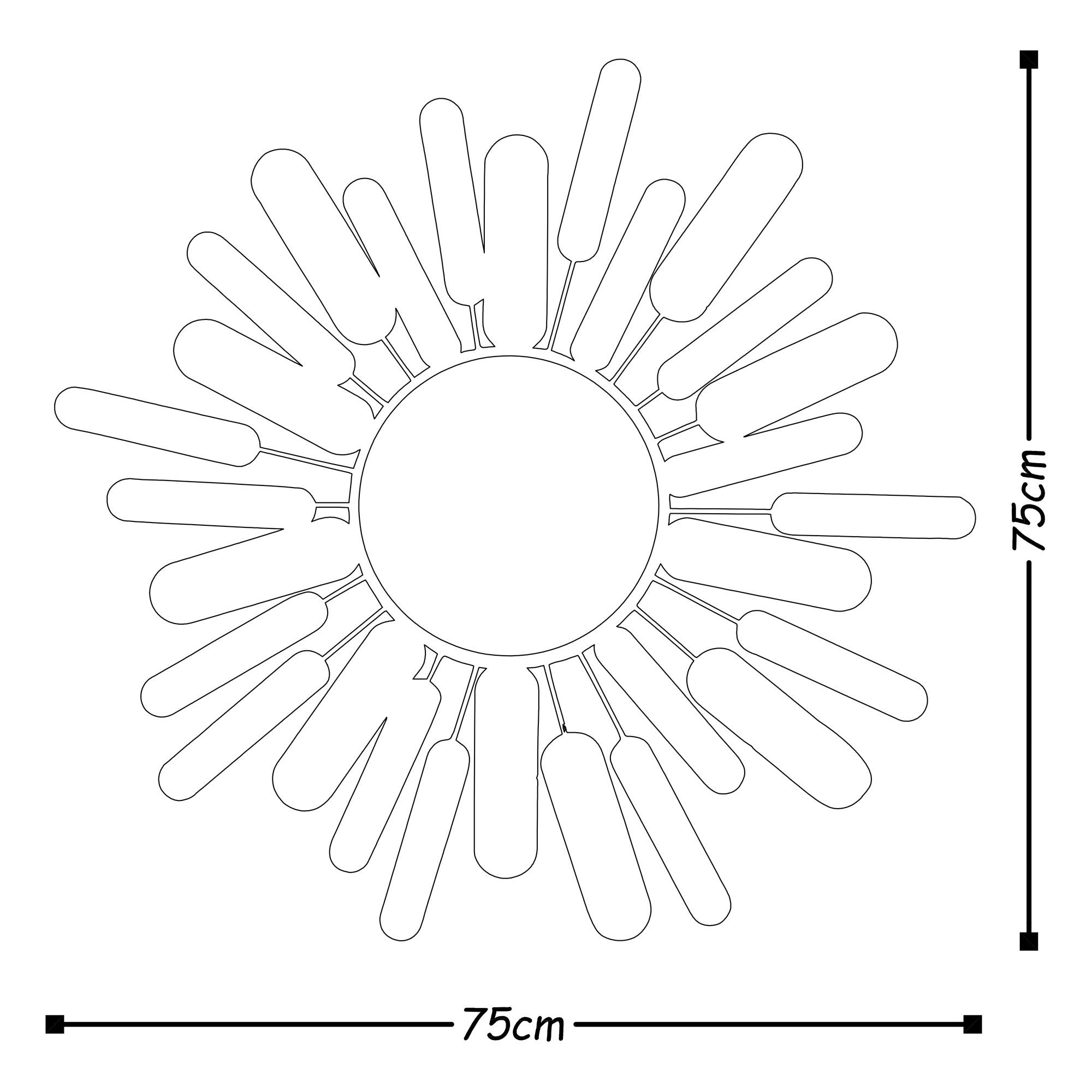 Acessório de parede decorativo de metal pintado à mão, 75 x 75 x 5 cm, 100% metal (1,5 mm) | Peça de arte única para decoração de casa, leve e fácil de pendurar