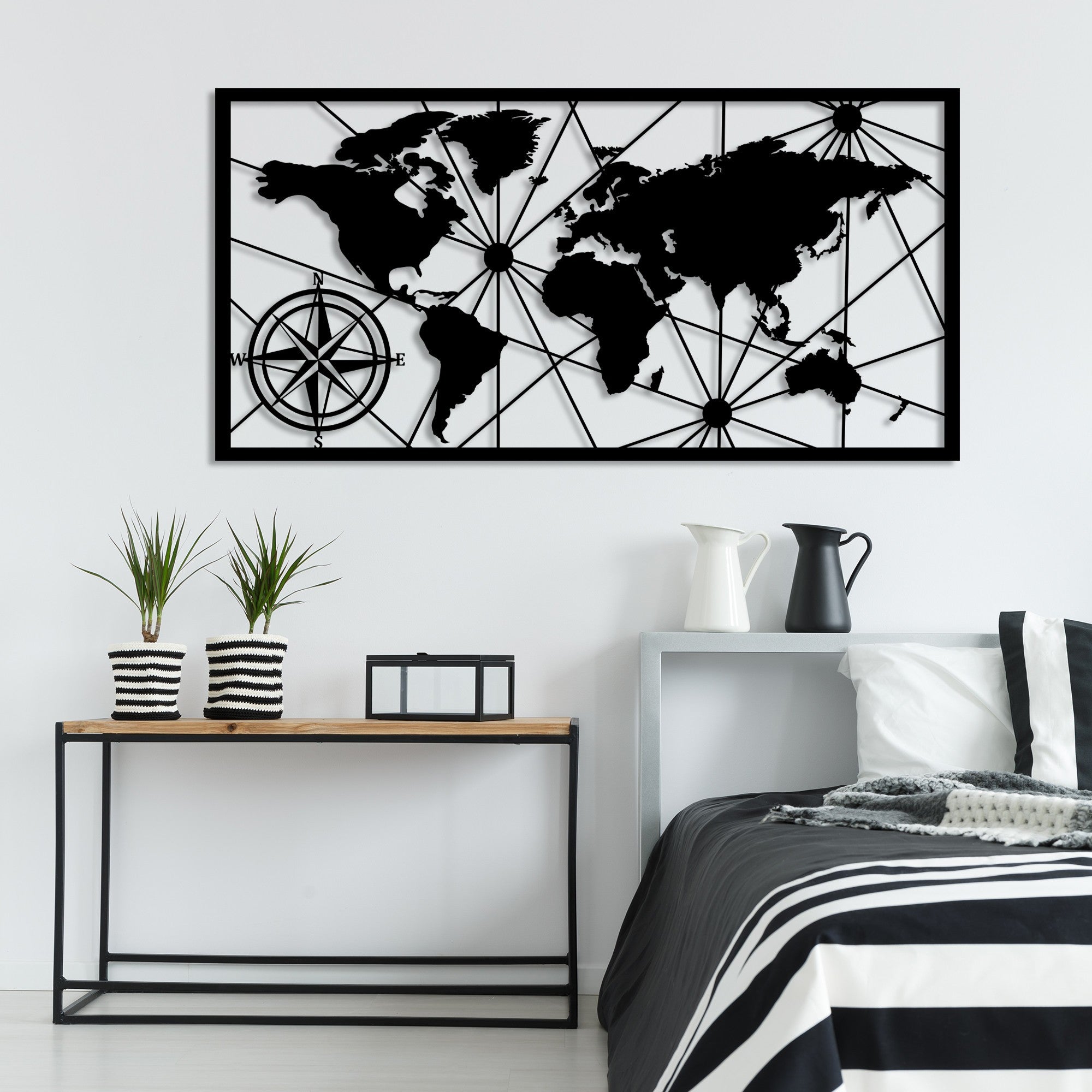 Acessório de parede decorativo de metal preto elegante, 120 x 60 cm | 100% metal, 1,5 mm de espessura | Fácil montagem na parede para decoração moderna de casa