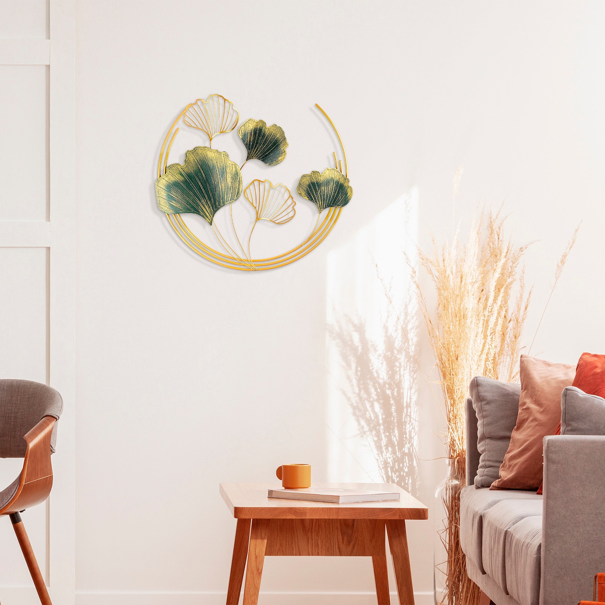 Acessório decorativo de parede em metal pintado à mão, 70 x 70 x 7 cm, verde e dourado | 100% metal, textura única | Perfeito para decoração de casa e paredes de destaque